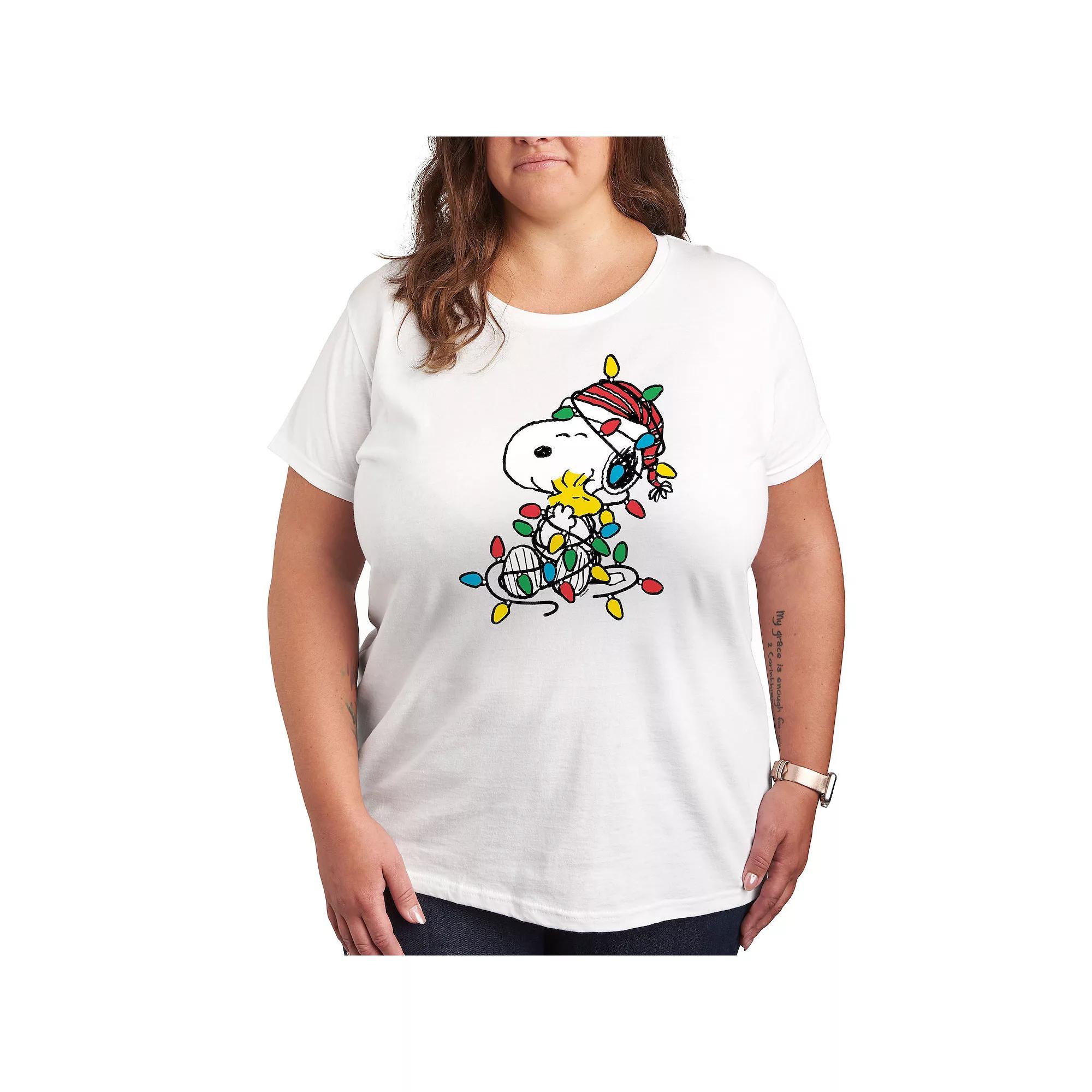 Plus Peanuts Christmas Lights Graphic Tee, Women's, Size: 1XL, White Product Image