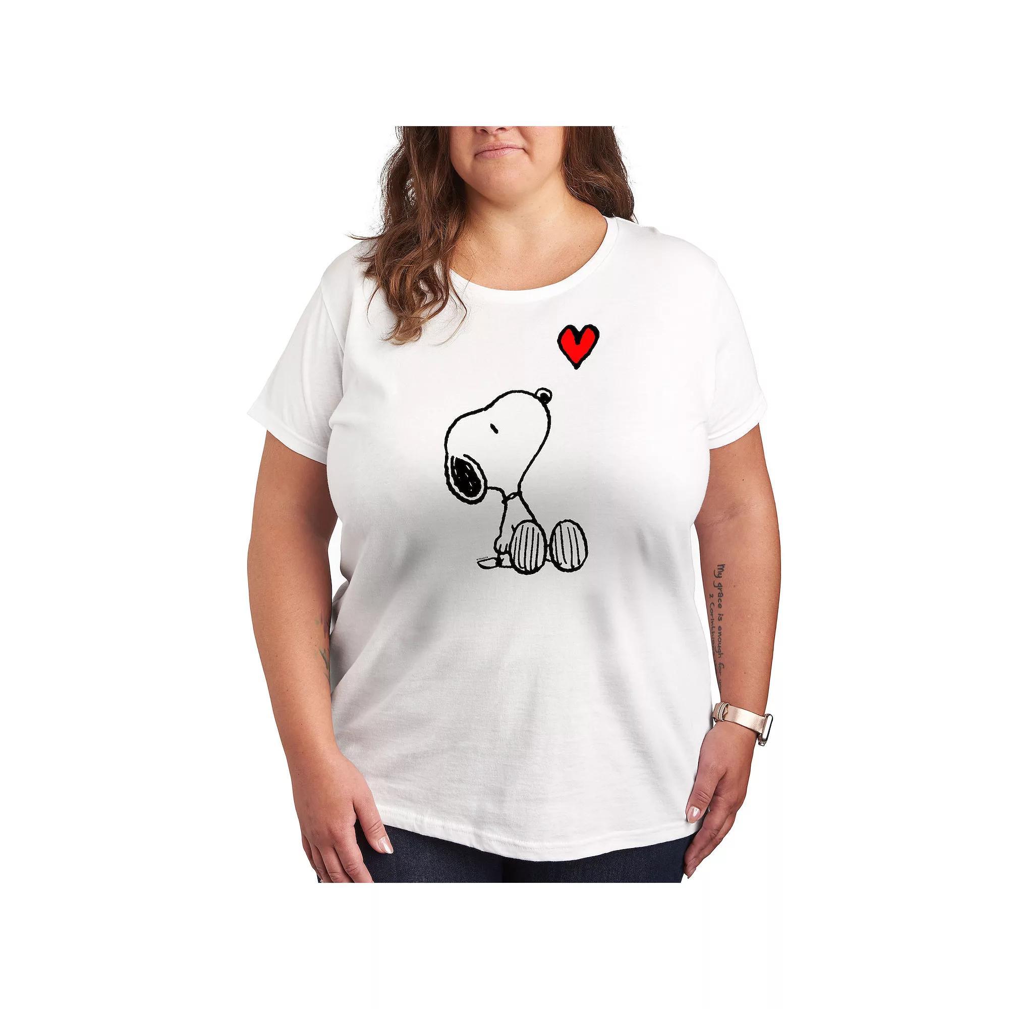 Plus Peanuts Red Snoopy Heart Graphic Tee, Womens Product Image