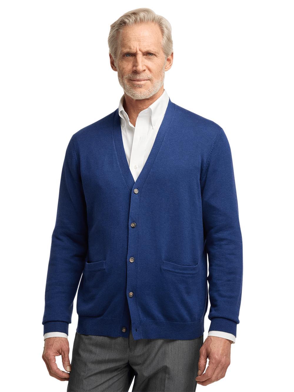 Supima Cotton Button Front Cardigan - Dark Blue Product Image