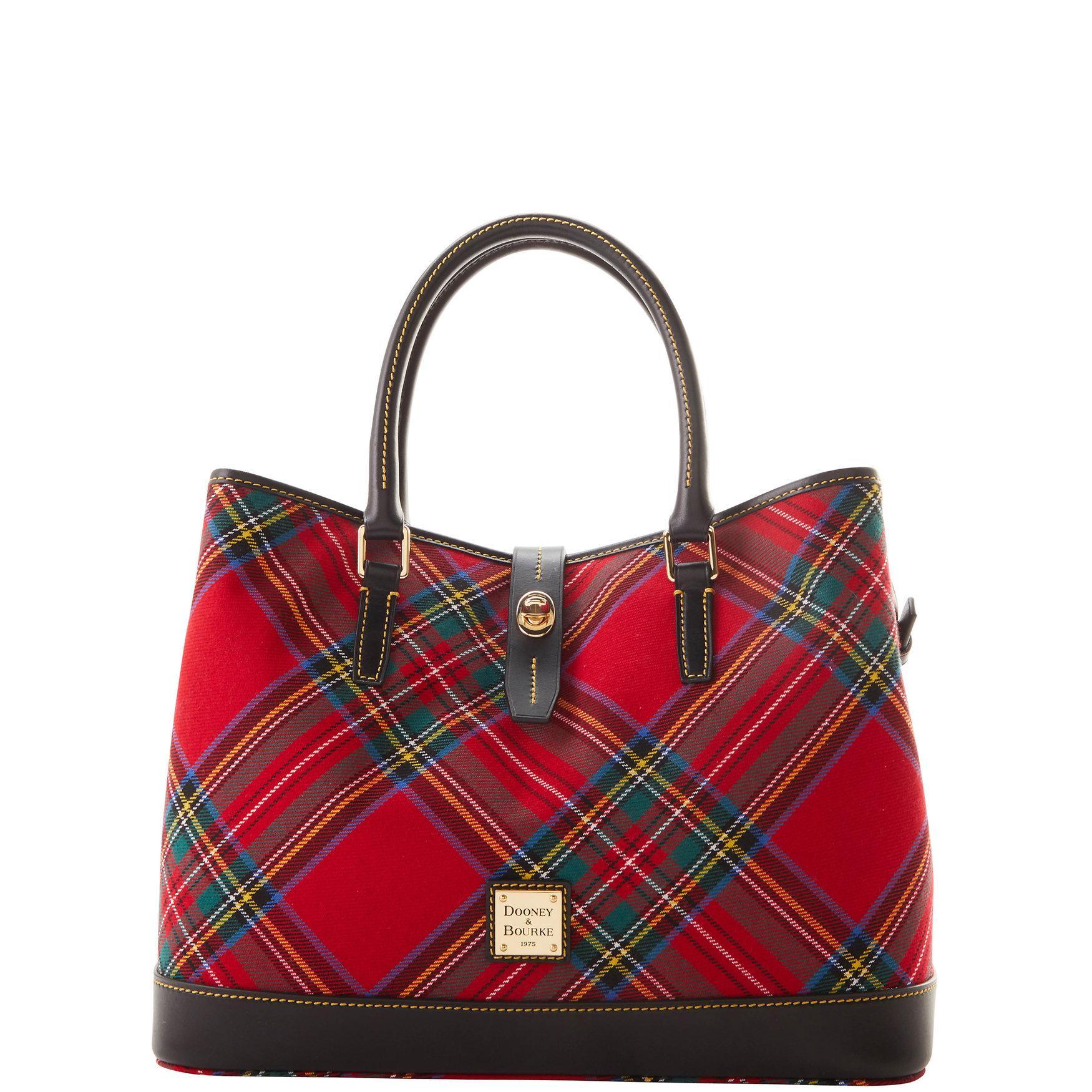 Dooney & Bourke Womens Tartan Perry Coated Cotton Satchel Bag in Navy Product Image