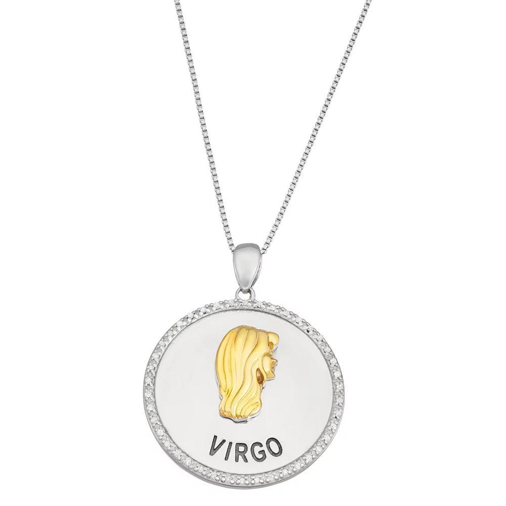 Jewelexcess 1/6 Carat T.W. Diamond Two-Tone Sterling Silver Zodiac Pendant Necklace, Womens Aquarius Product Image