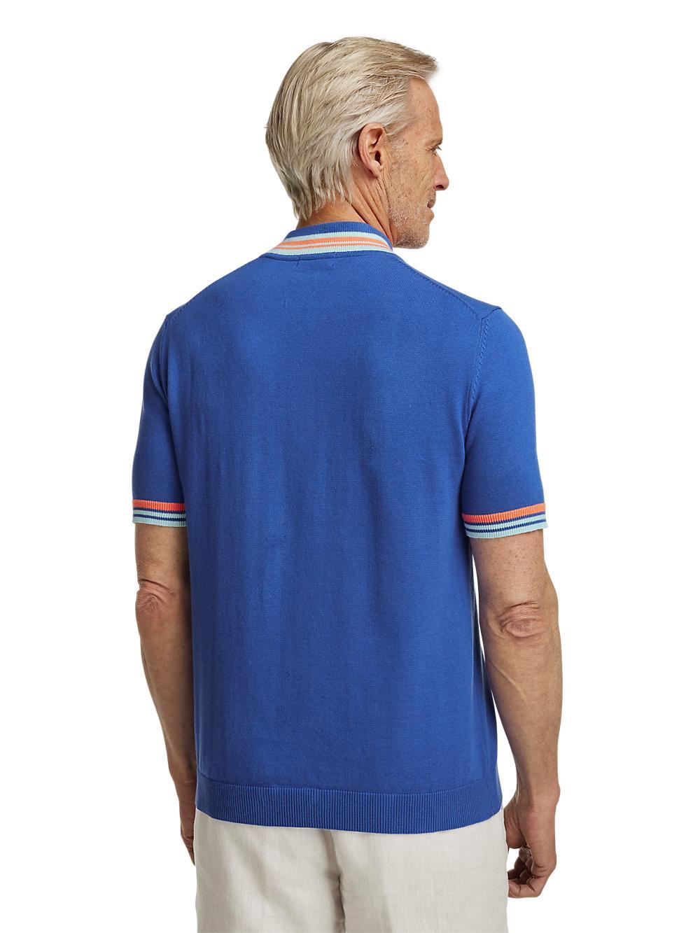 Cotton Quarter Zip Crew Neck Sweater - Blue Product Image