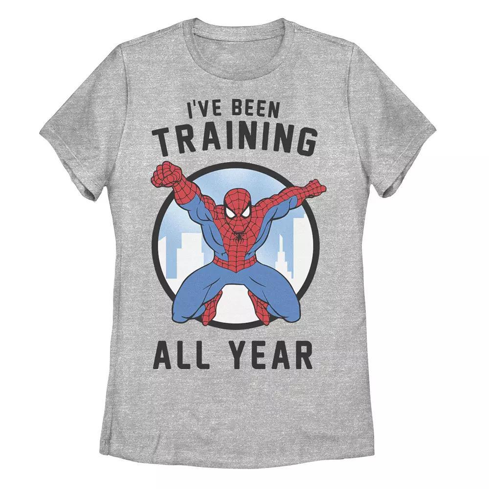 Juniors' Marvel Spider-Man "I've Been Training All Year" Graphic Tee, Girl's, Size: Small, Athletic Grey Product Image