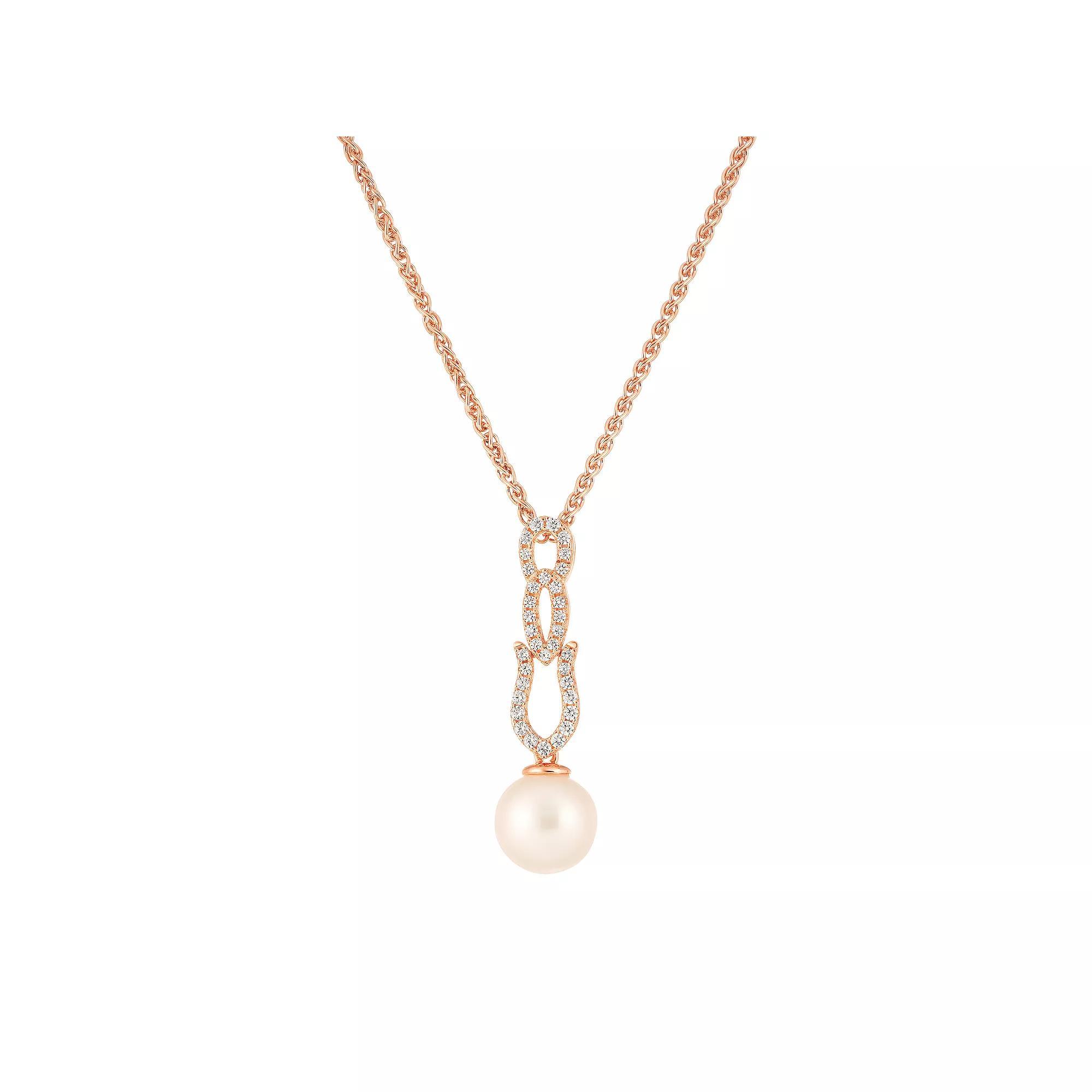 Rose Gold Tone Sterling Silver Freshwater Cultured Pearl & Cubic Zirconia Pendant Necklace, Womens Pink Tone Product Image