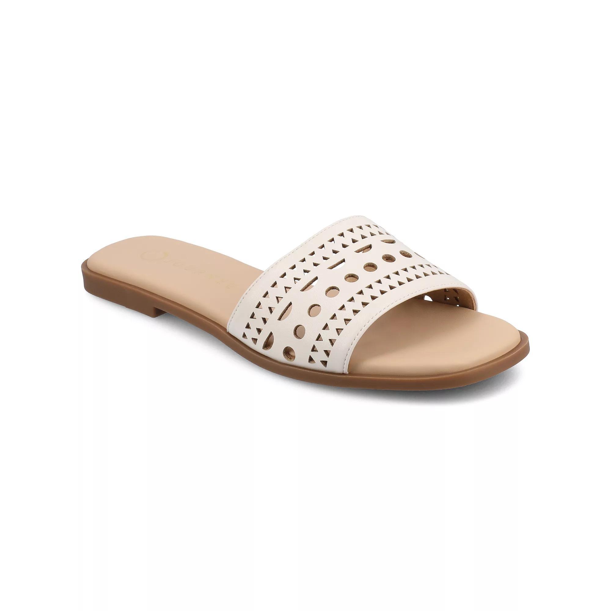 Journee Brodie Womens Geometric Cut Out Band Slide Sandals Ivory Product Image
