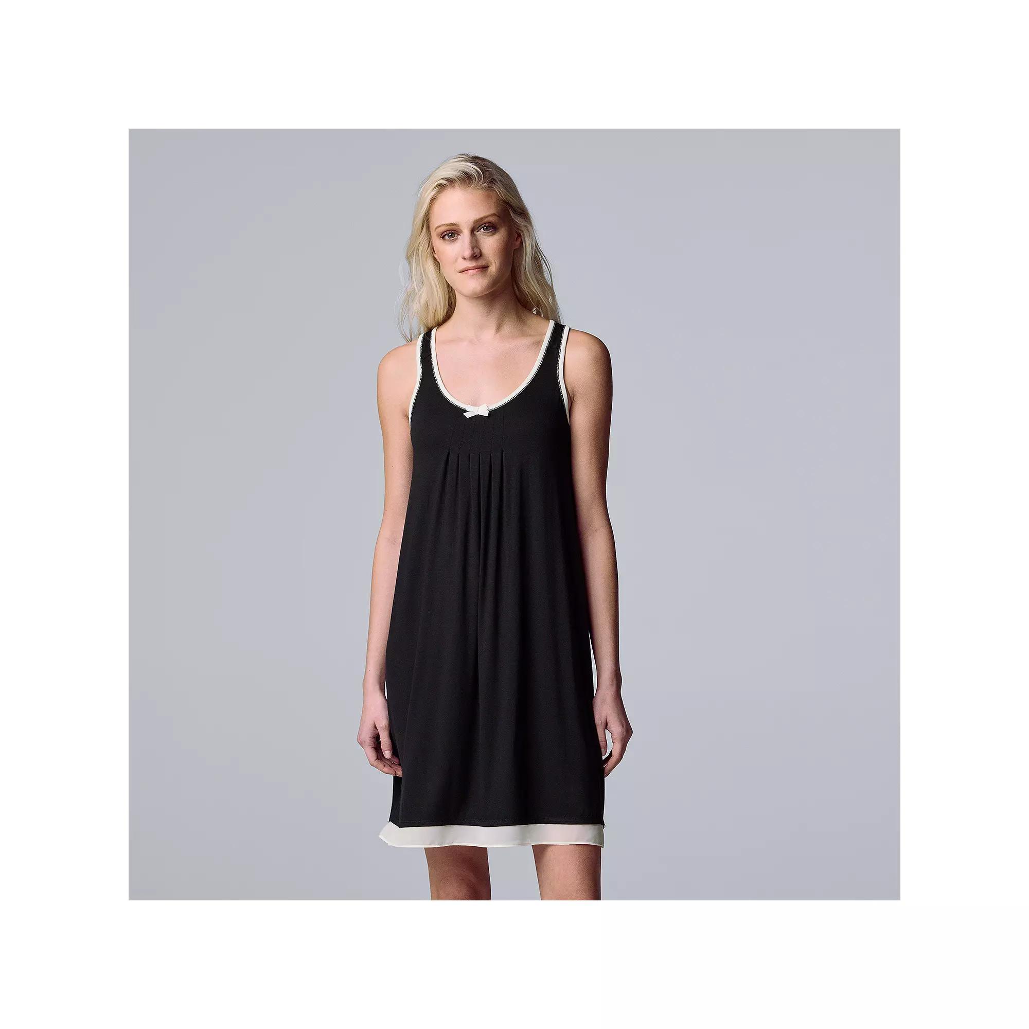 Women's Simply Vera Vera Wang Basic Luxury Chemise, Size: XL, Black Product Image