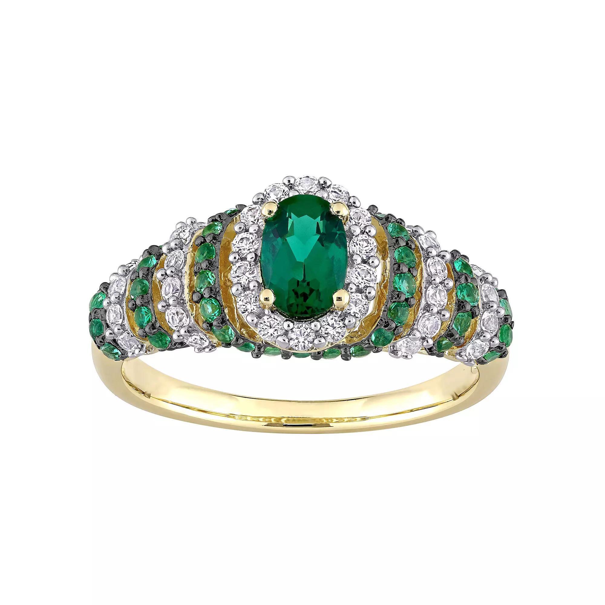 Stella Grace Gold Tone Sterling Silver Lab-Created Emerald & Lab-Created White Sapphire Oval Vintage Ring, Womens 18k Gold Plated Product Image