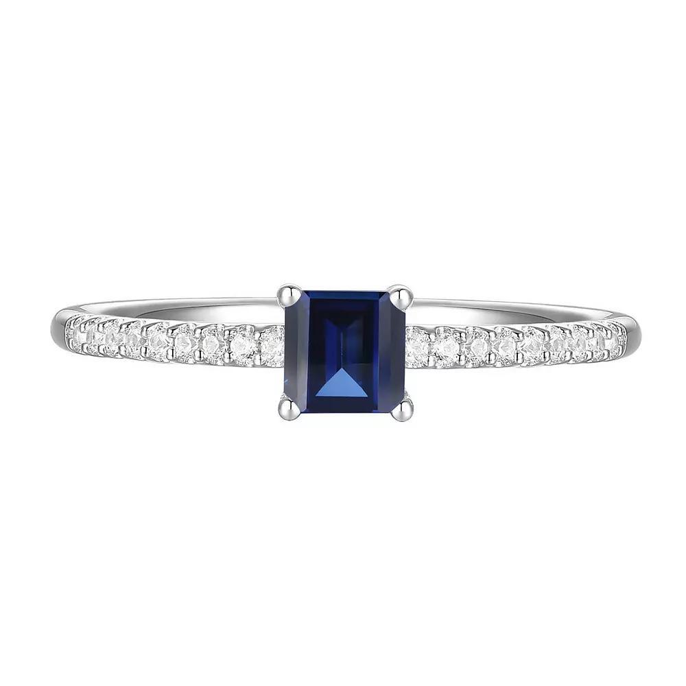 Sterling Silver Lab-Created Sapphire, Lab-Created White Sapphire Solitaire Ring, Women's, Size: 7 Product Image