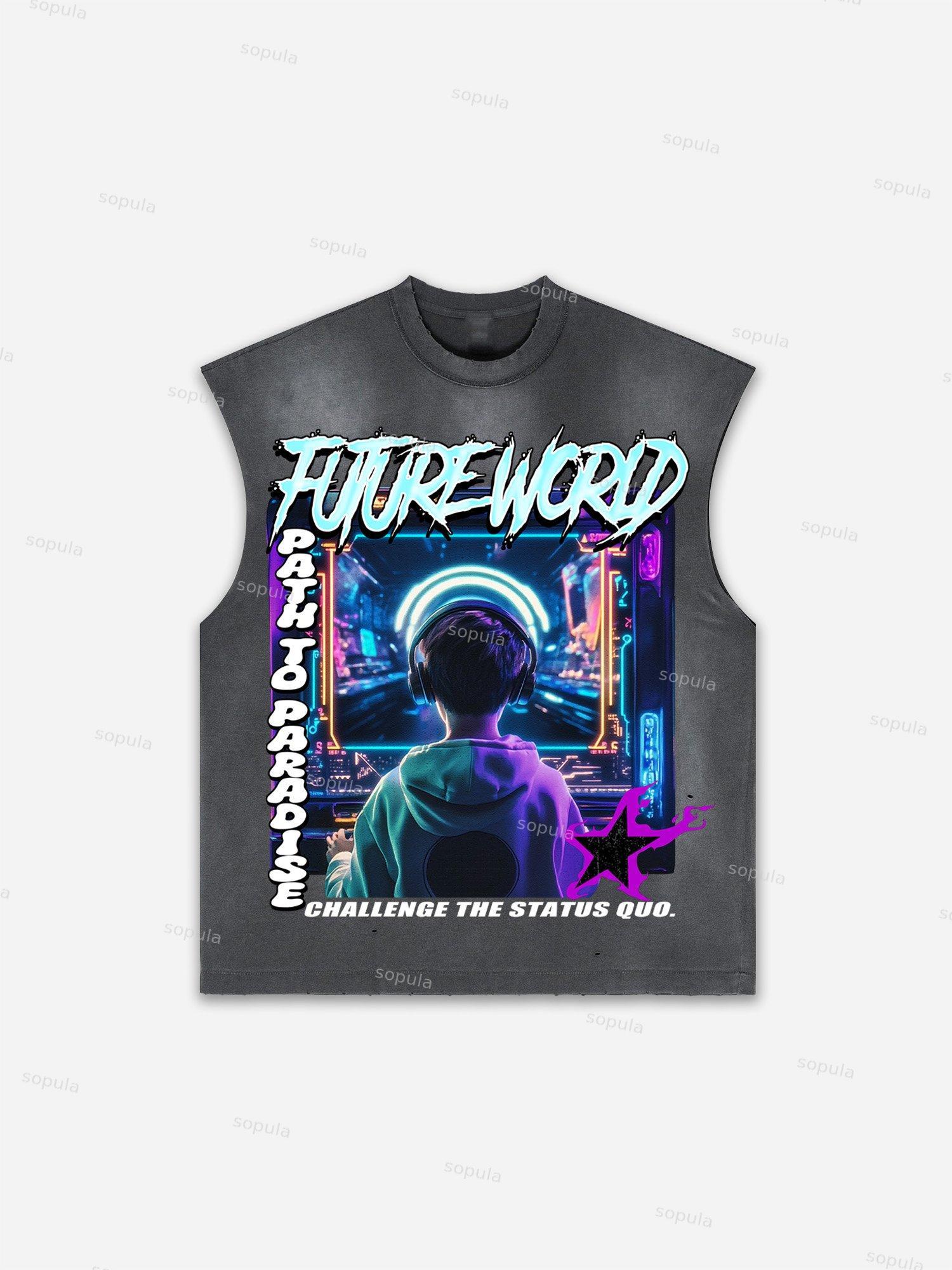 Future World Brainstorming Graphic Print Distressed Tank Top Product Image