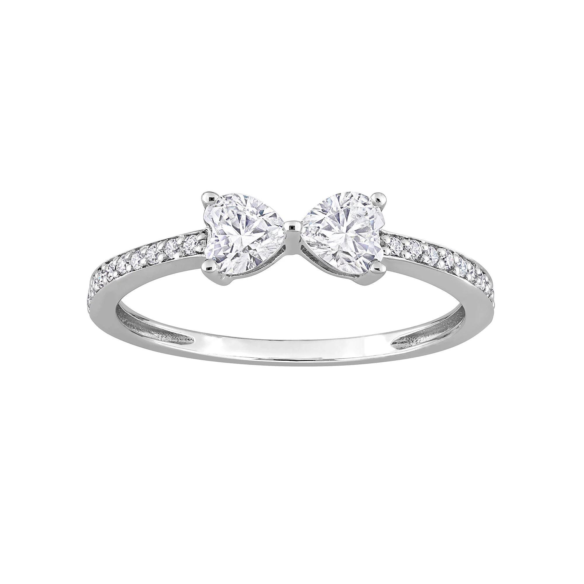 Stella Grace Sterling Silver 3/5 Carat T.W. Lab-Created Moissanite Duo Heart Ring, Women's, Size: 9 Product Image