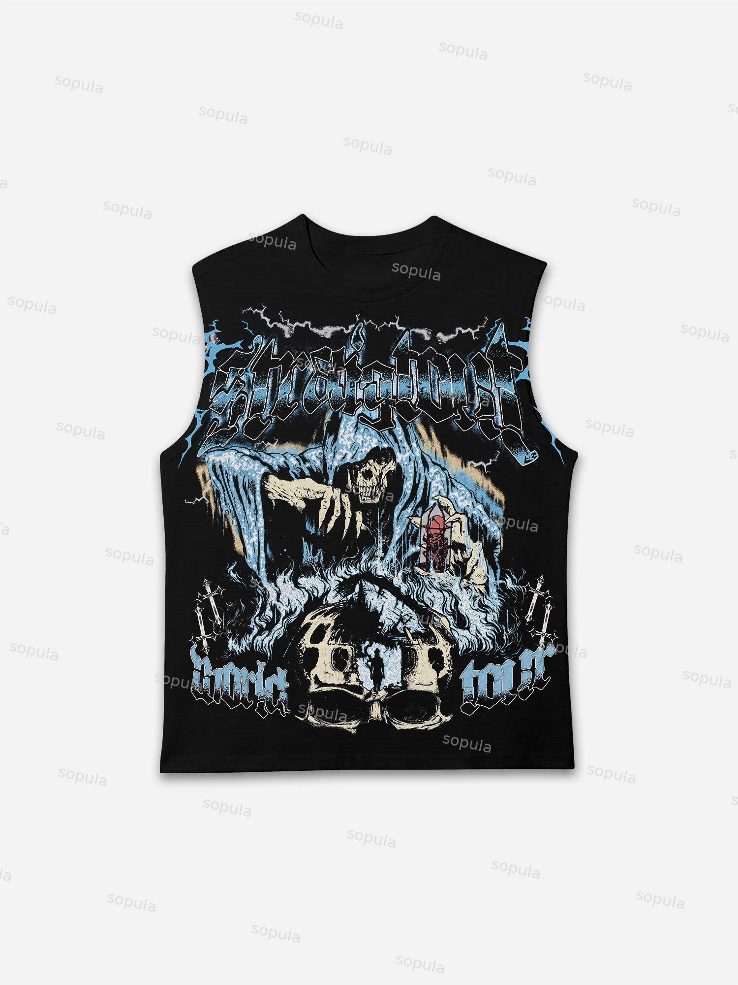 Vintage Grim Reaper Skull Graphic Print Tank Top Product Image