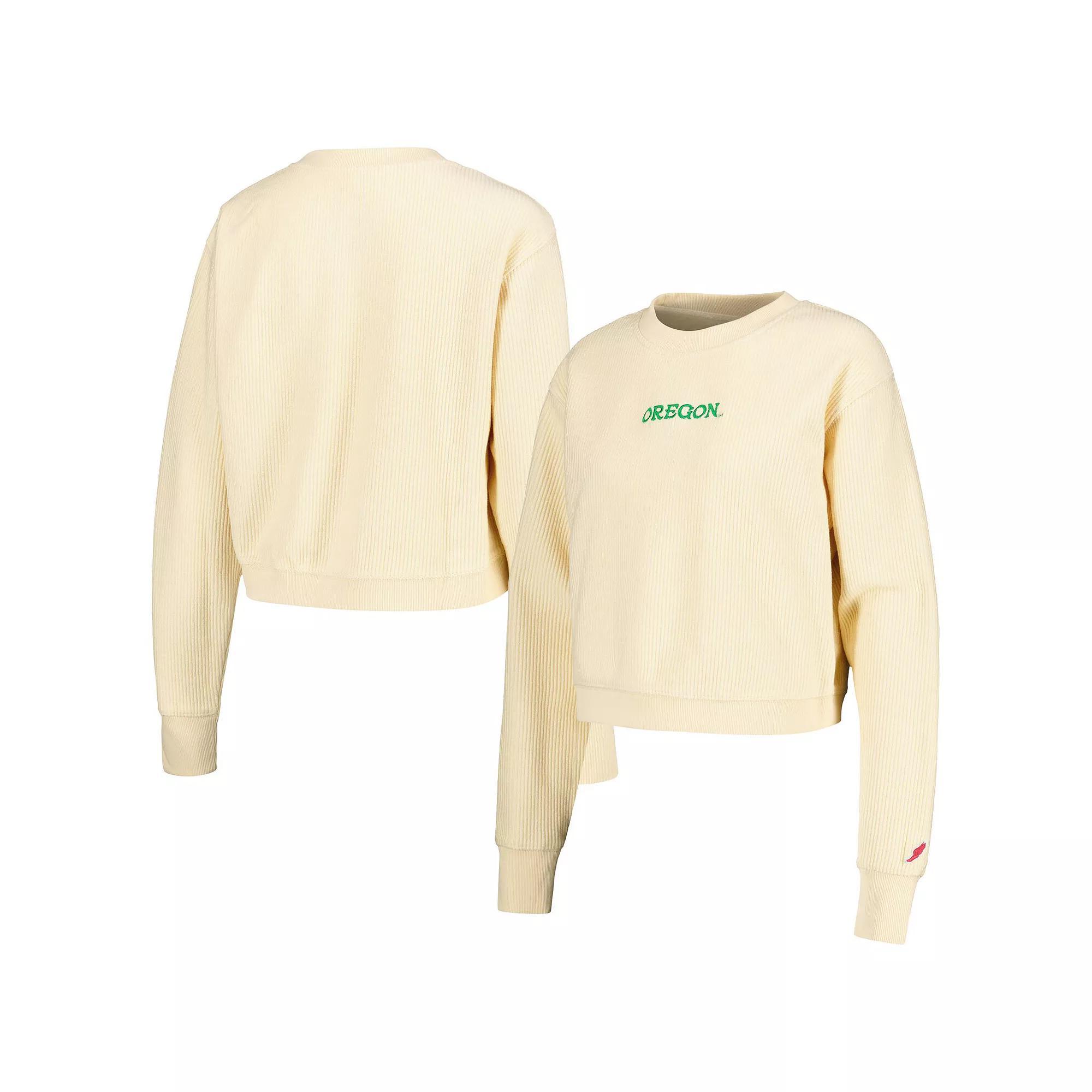 Women's League Collegiate Wear Cream Oregon Ducks Timber Cropped Pullover Sweatshirt, Size: XL, Beige Product Image