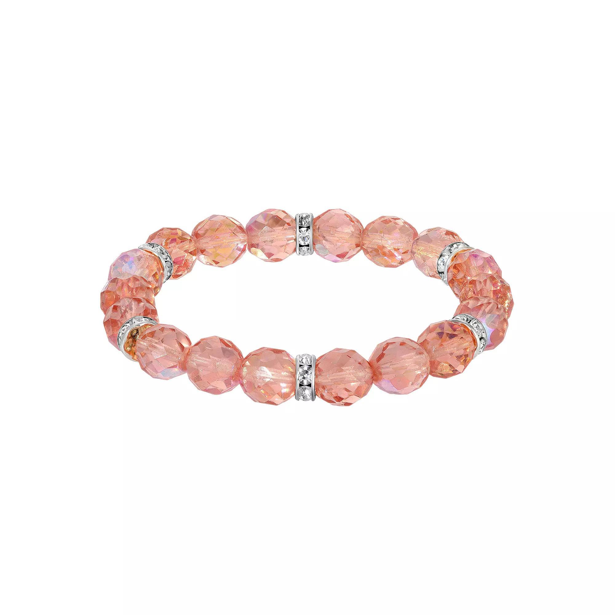 1928 Silver Tone Crystal Bead Stretch Bracelet, Womens, Pink Product Image