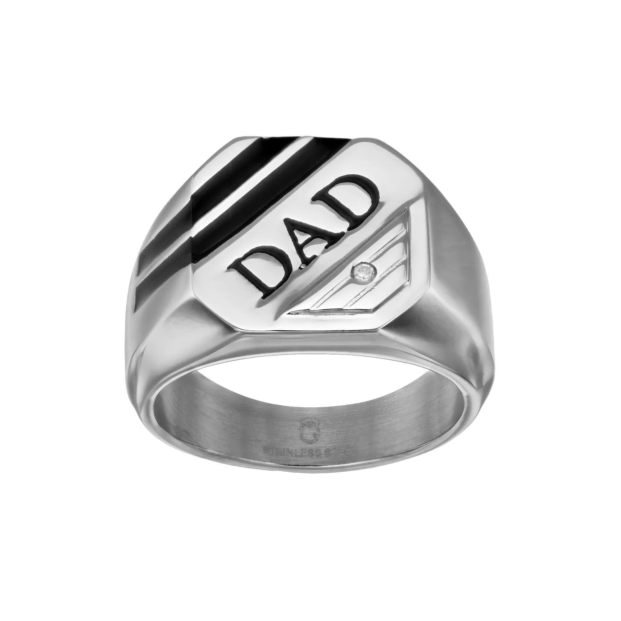 Diamond Accent Stainless Steel "Dad" Ring, Men's, Size: 9, White Product Image