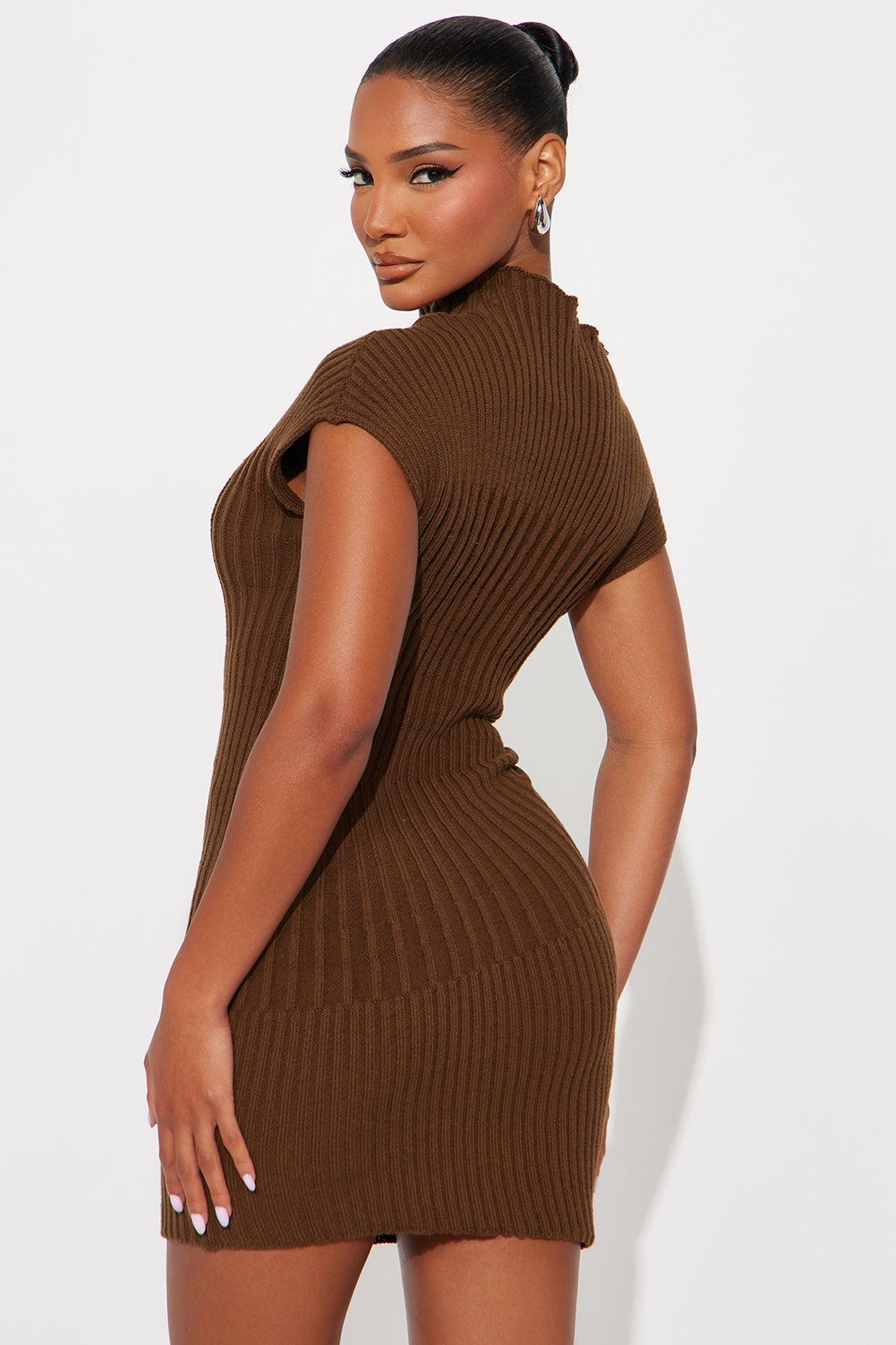 Cassie Swirl Sweater Mini Dress - Brown Product Image