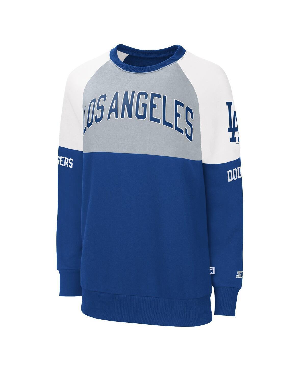 Women's Starter Royal/Gray Los Angeles Dodgers Baseline Raglan Pullover Sweatshirt, Size: XS, Blue Product Image