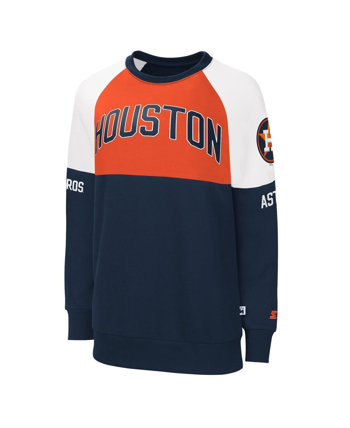 Women's Starter Navy/Orange Houston Astros Baseline Raglan Pullover Sweatshirt, Size: Medium, Blue Product Image