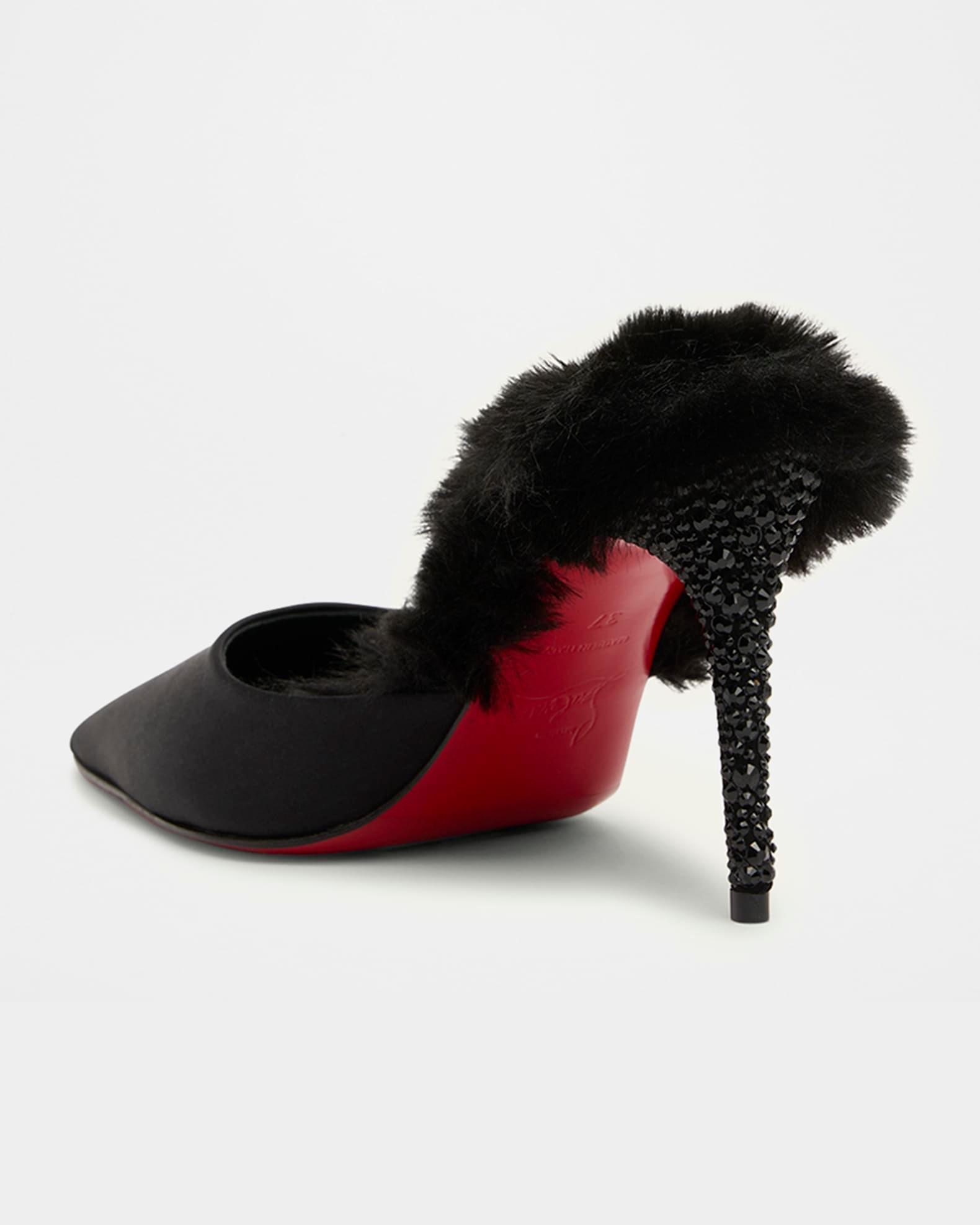 KM Faux Fur Satin Mule Pumps Product Image