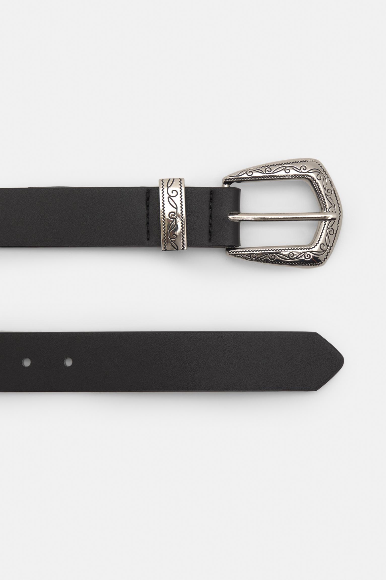 Faux leather belt with embossed buckle Product Image