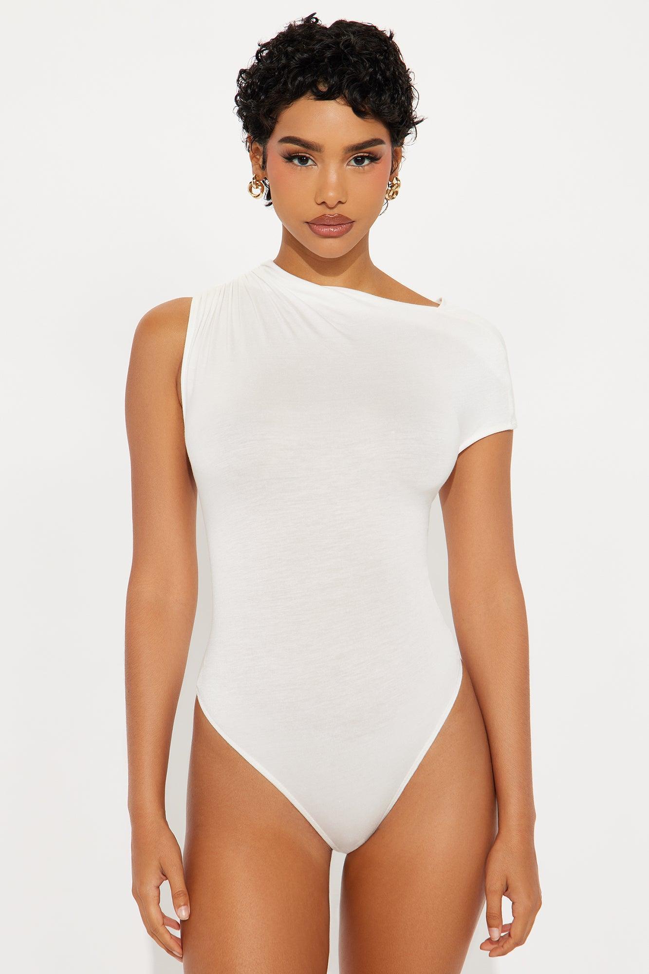 Lucy Ruched High Neck Bodysuit - Ivory Product Image