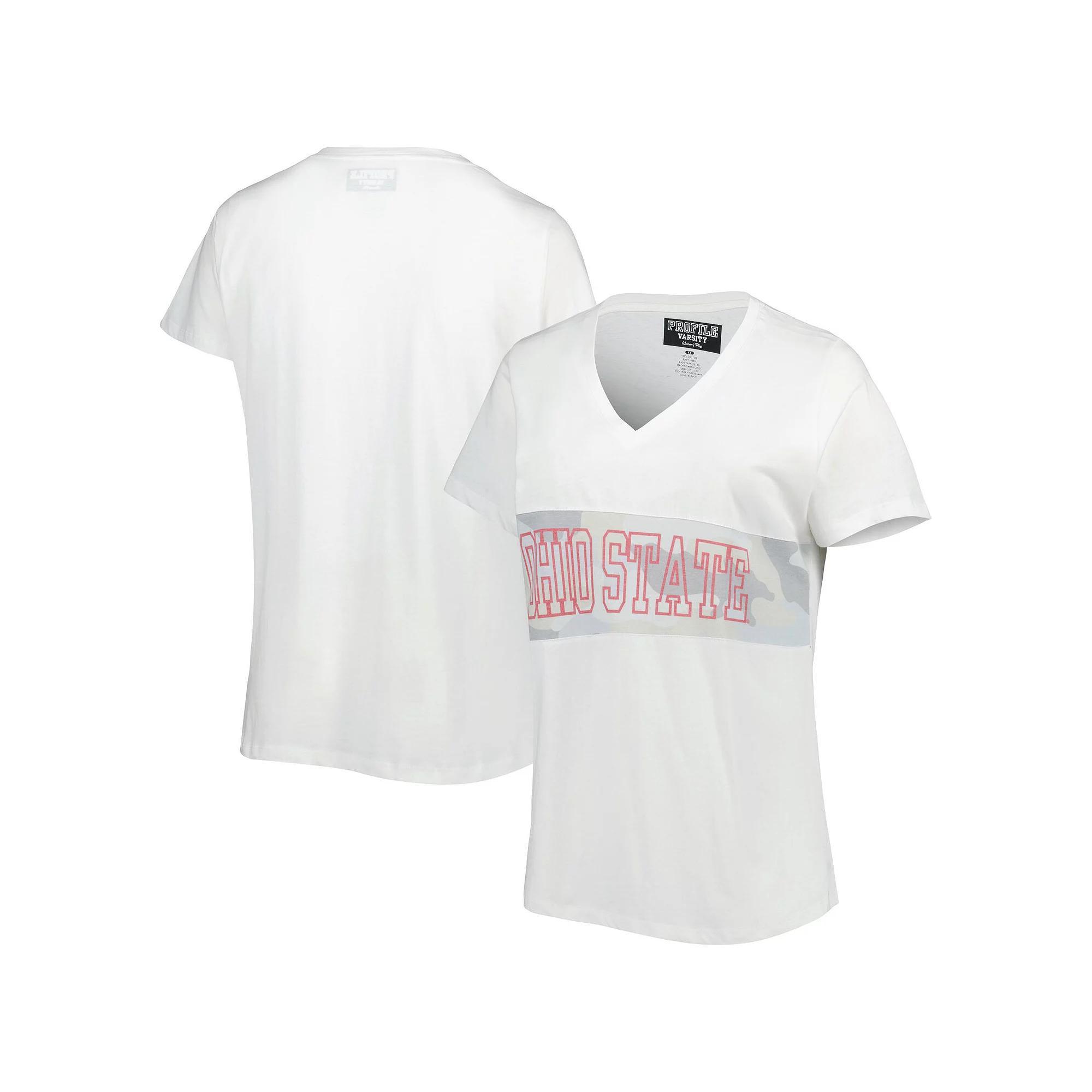 Womens /Arctic Camo Ohio State Buckeyes Plus Size Pieced Body V-Neck T-Shirt Product Image