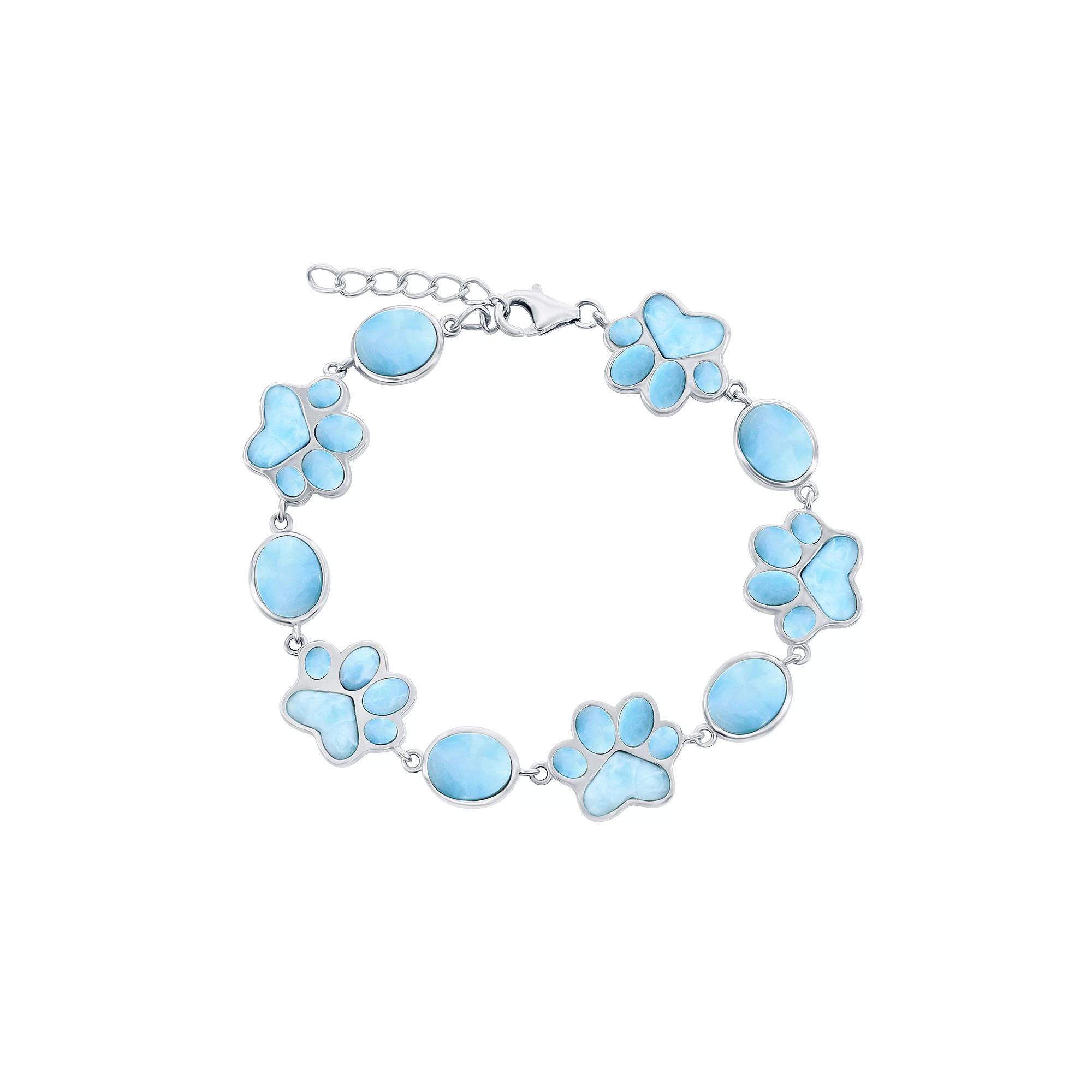 Sterling Silver Oval & Paw Print Larimar Bracelet, Women's, Size: 7.5" Product Image