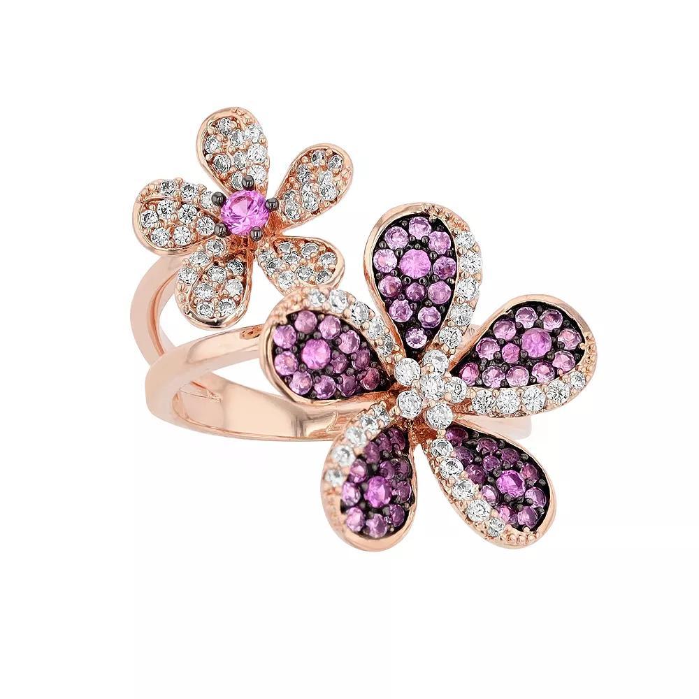 18k Rose Gold Over Silver Pink & White Cubic Zirconia Floral Ring, Womens Pink Tone Product Image
