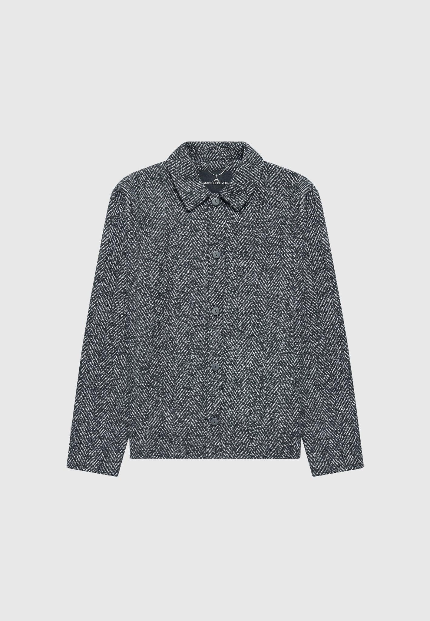 Brushed Herringbone Shacket - Black Male Product Image