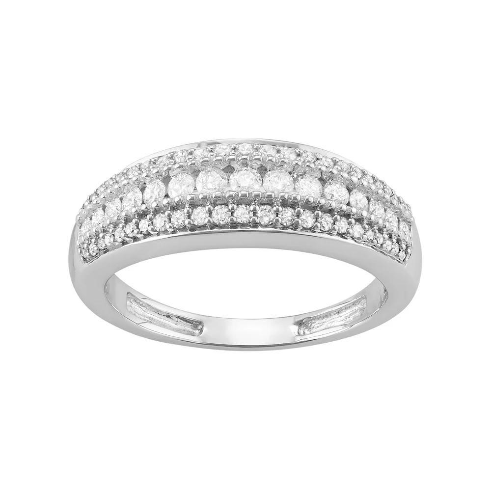 10k White Gold 1/2 Carat T.W. Diamond Multi Row Ring, Women's, Size: 7, 10k Whgold Product Image