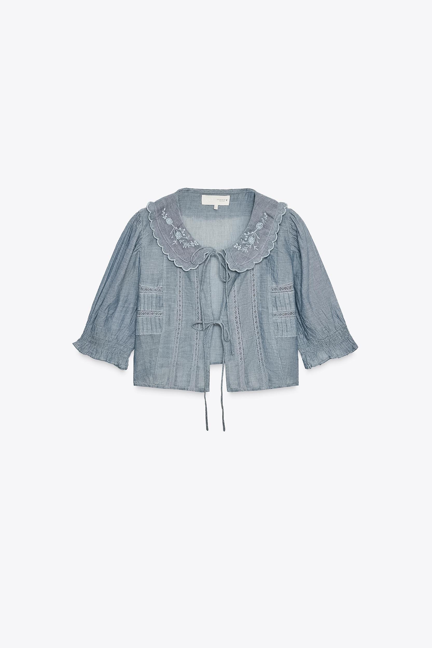 EMBROIDERED CROP SHIRT Product Image