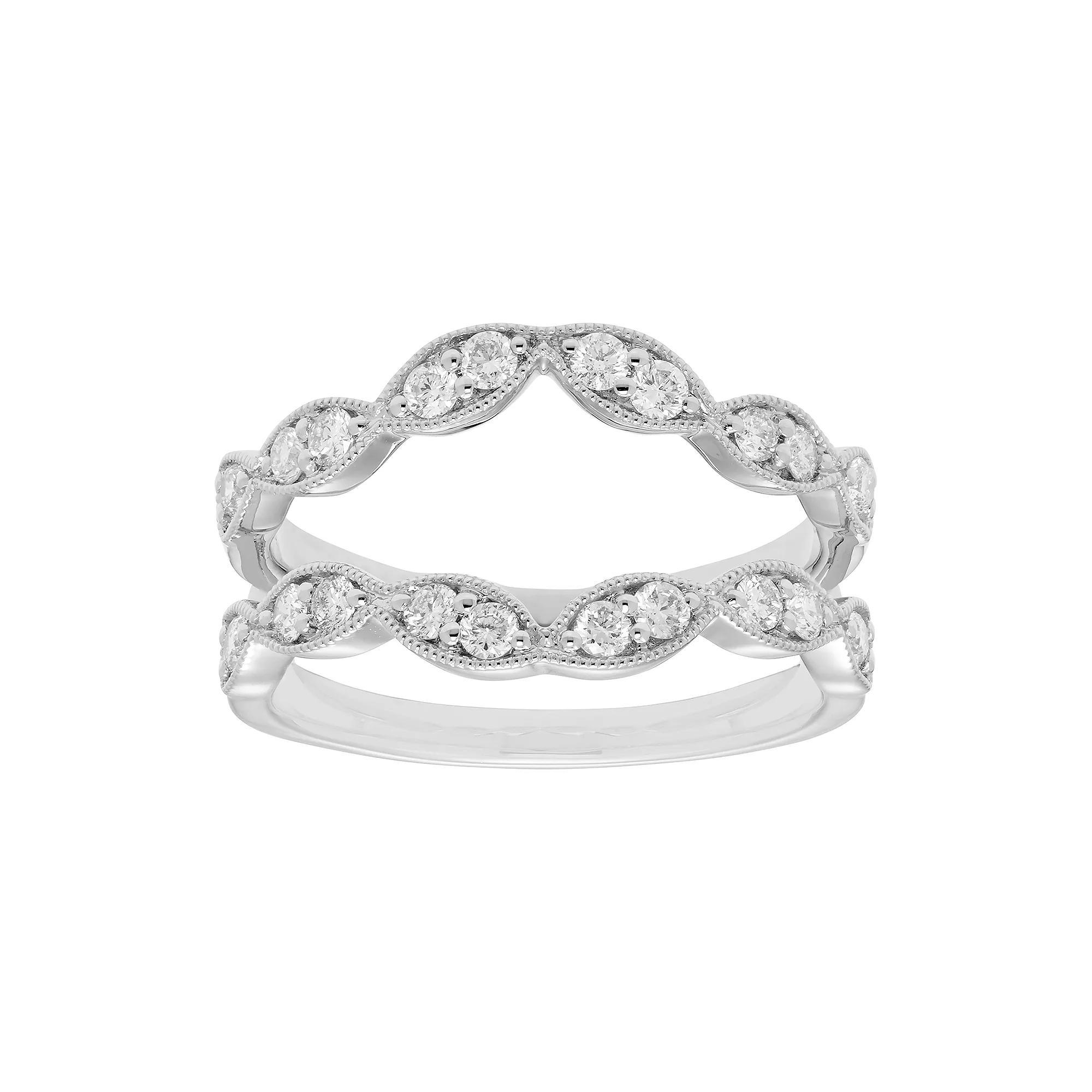 The Regal Collection 14k Gold 1/2 Carat T.W. Diamond Scalloped Enhancer Wedding Ring, Women's, Size: 6, Pink Product Image