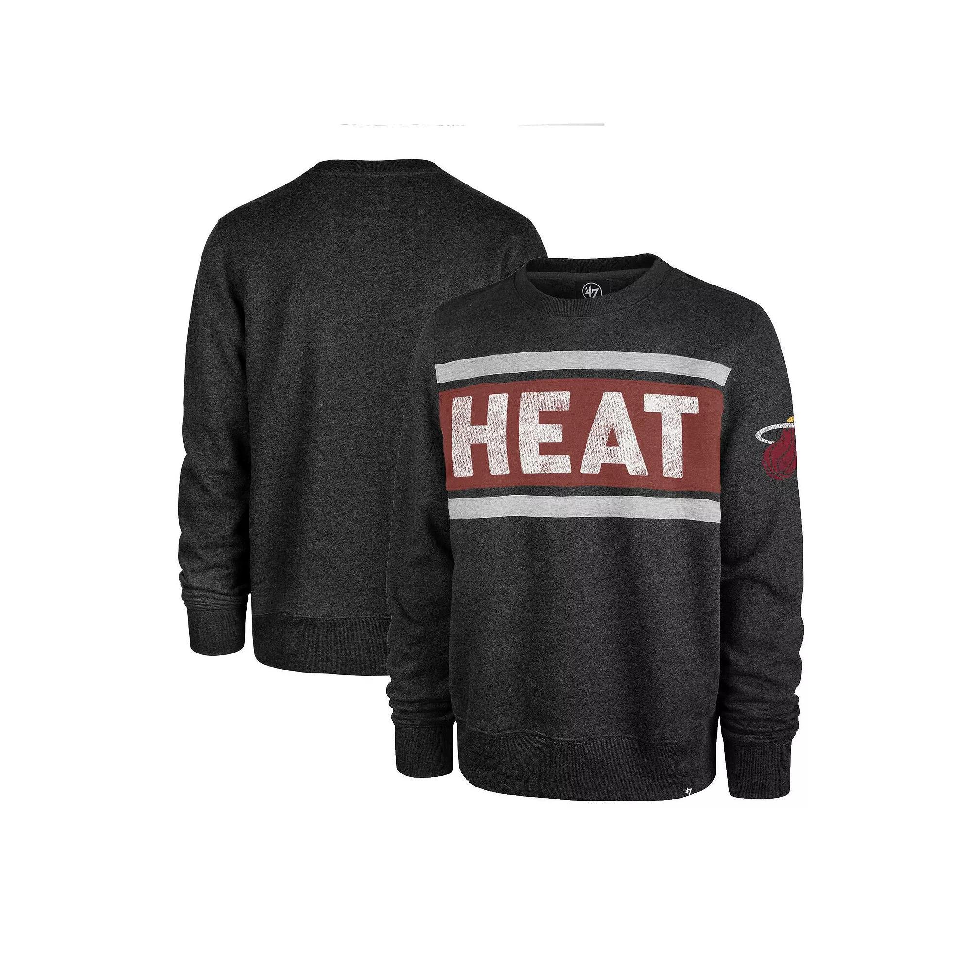 Men's '47 Heather Black Miami Heat Tribeca Emerson Pullover Sweatshirt, Size: XL, Charco Product Image
