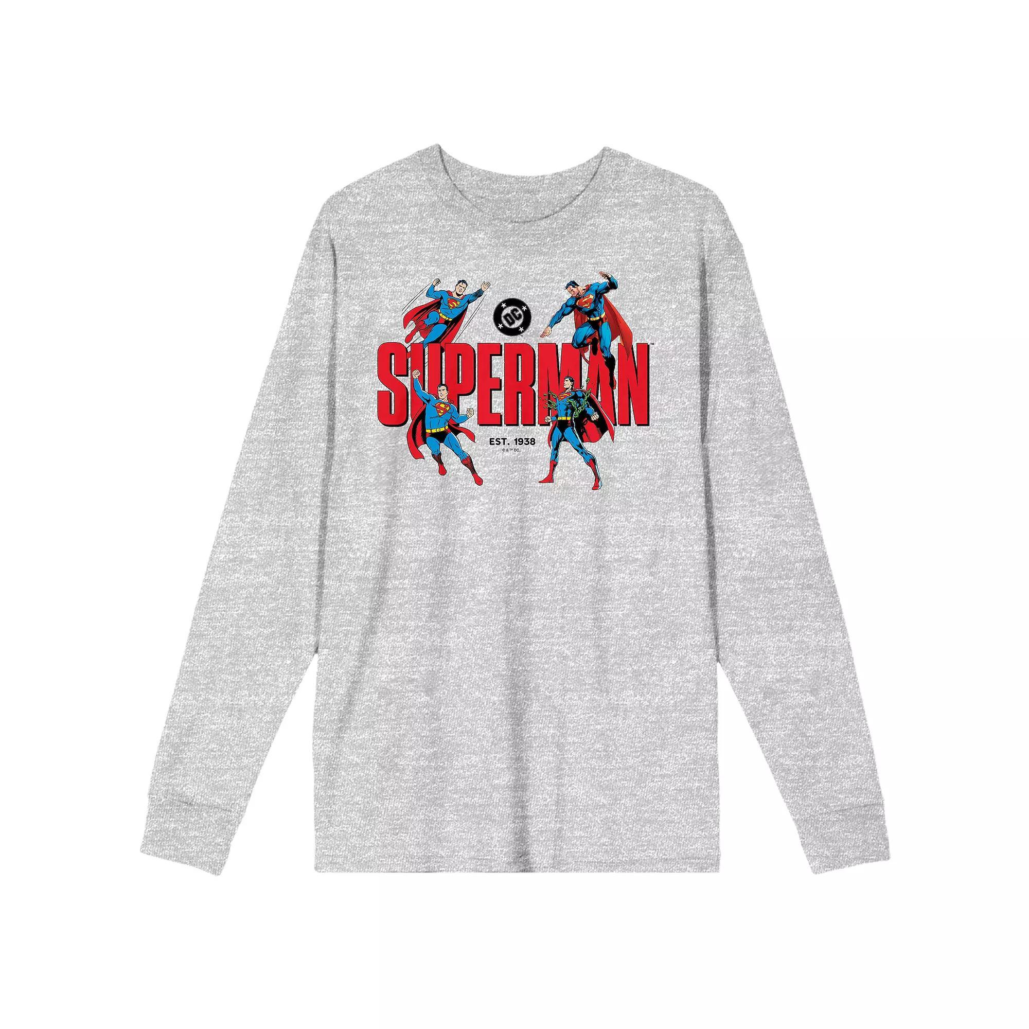 Men's Superman Kal-El Poses 90th Anniversary Long Sleeve Tee, Size: XL, Gray Product Image