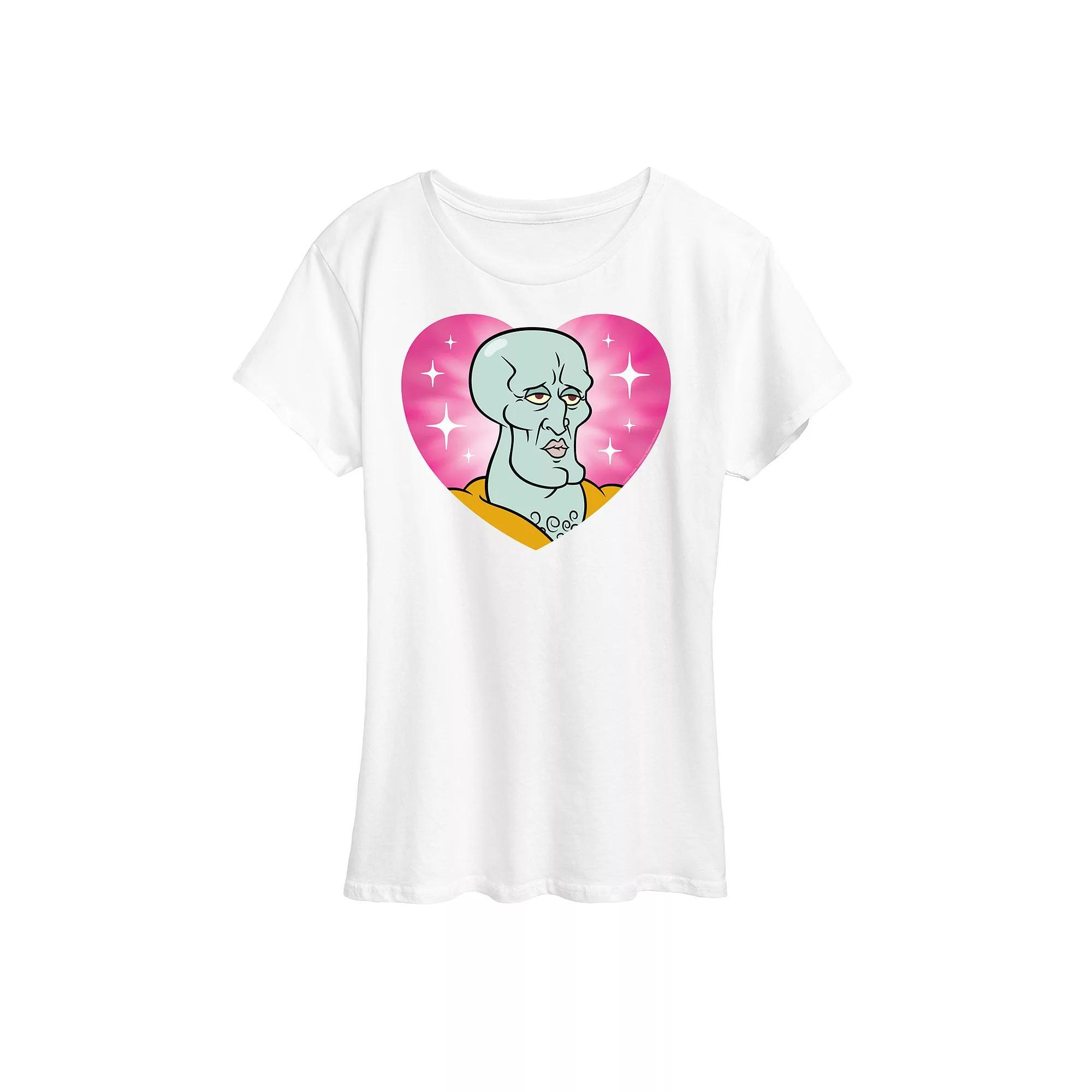 Womens Spongebob Squarepants Handsome Squidward Heart Graphic Tee Blue Product Image