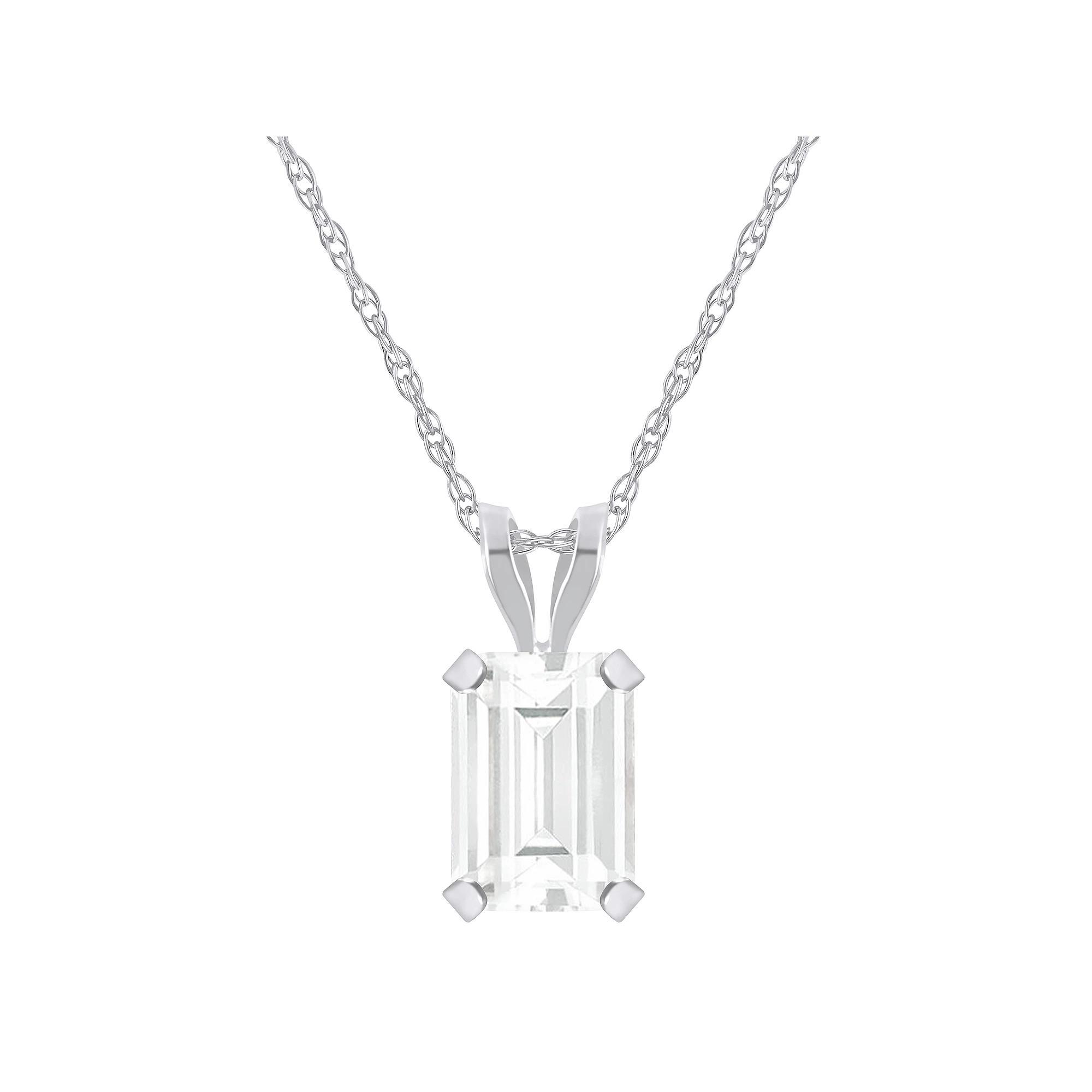 Celebration Gems 10k Gold Emerald-Cut White Topaz Pendant Necklace, Women's, Size: 18", 10k White Gold Product Image