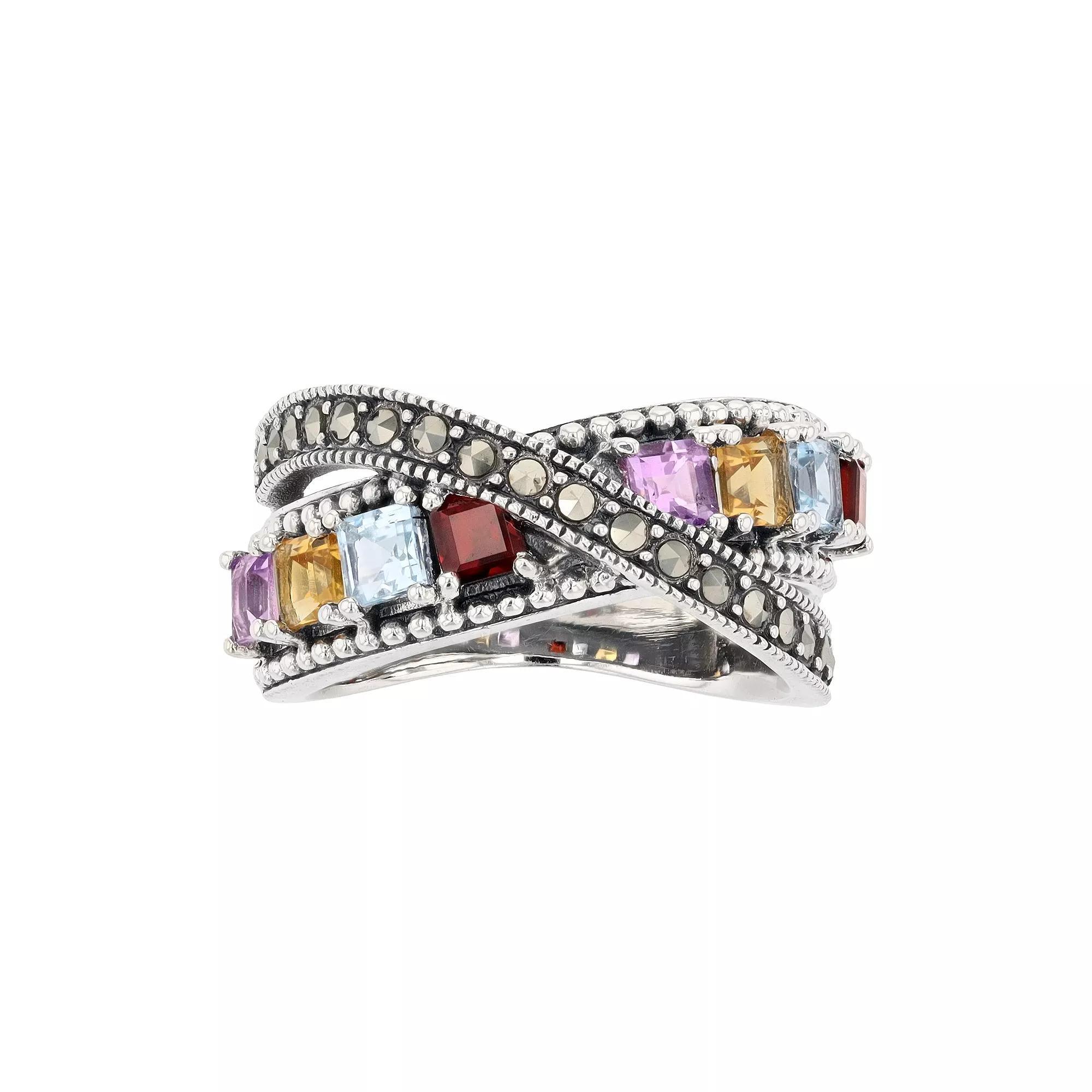 Lavish by TJM Multi Gemstone Crisscross Ring, Women's, Size: 9, Sterling Silver Product Image