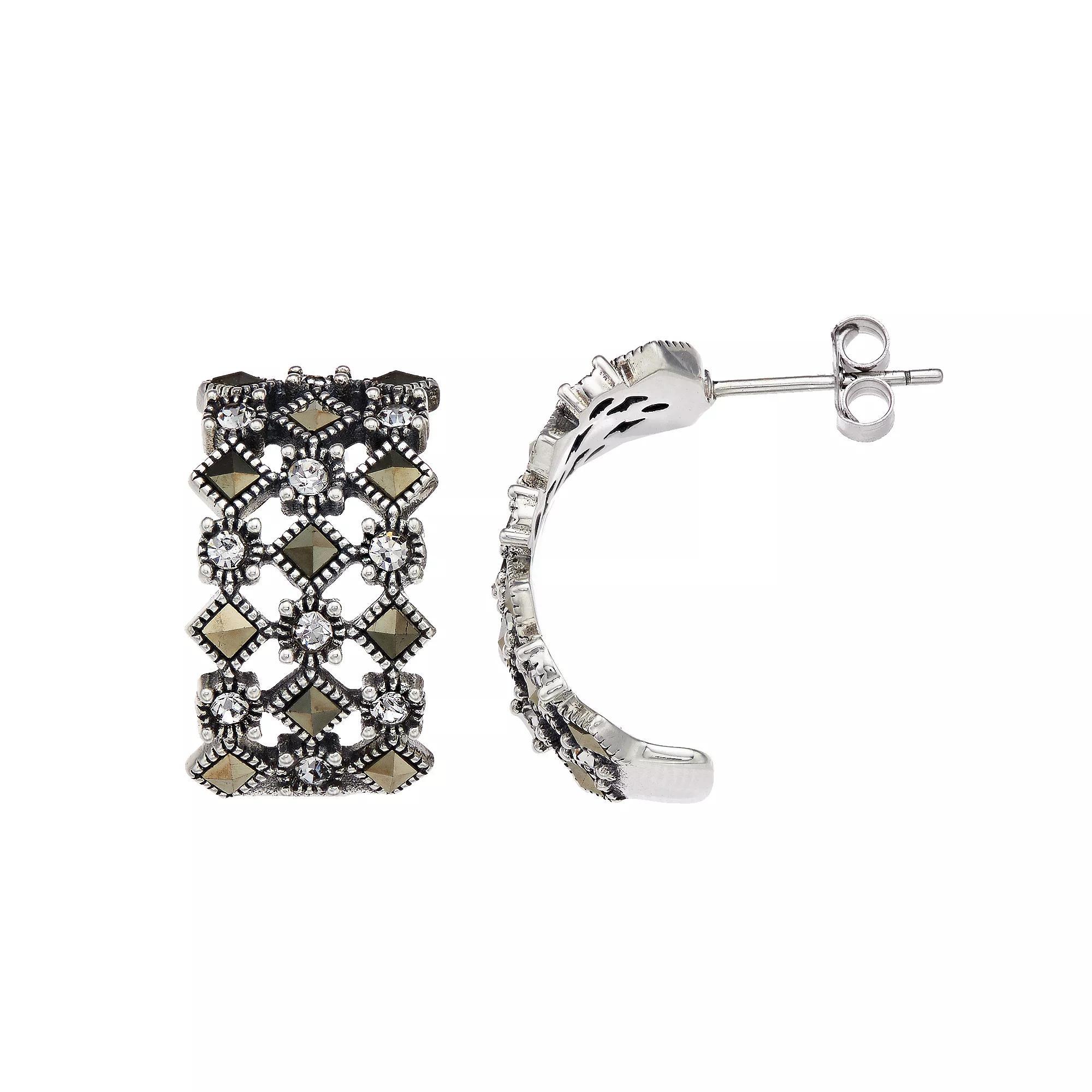 Tori Hill Marcasite & Crystal Openwork Earrings, Women's, Silvertone Product Image
