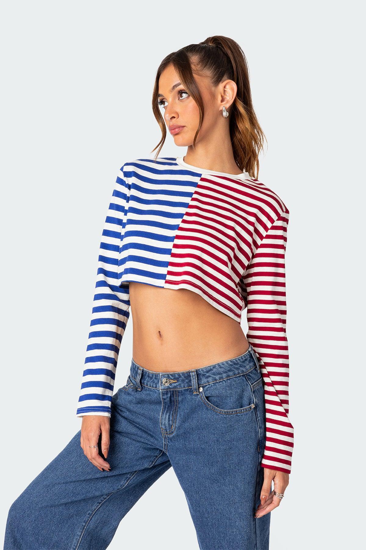 Oversized Striped Long Sleeve T Shirt Product Image
