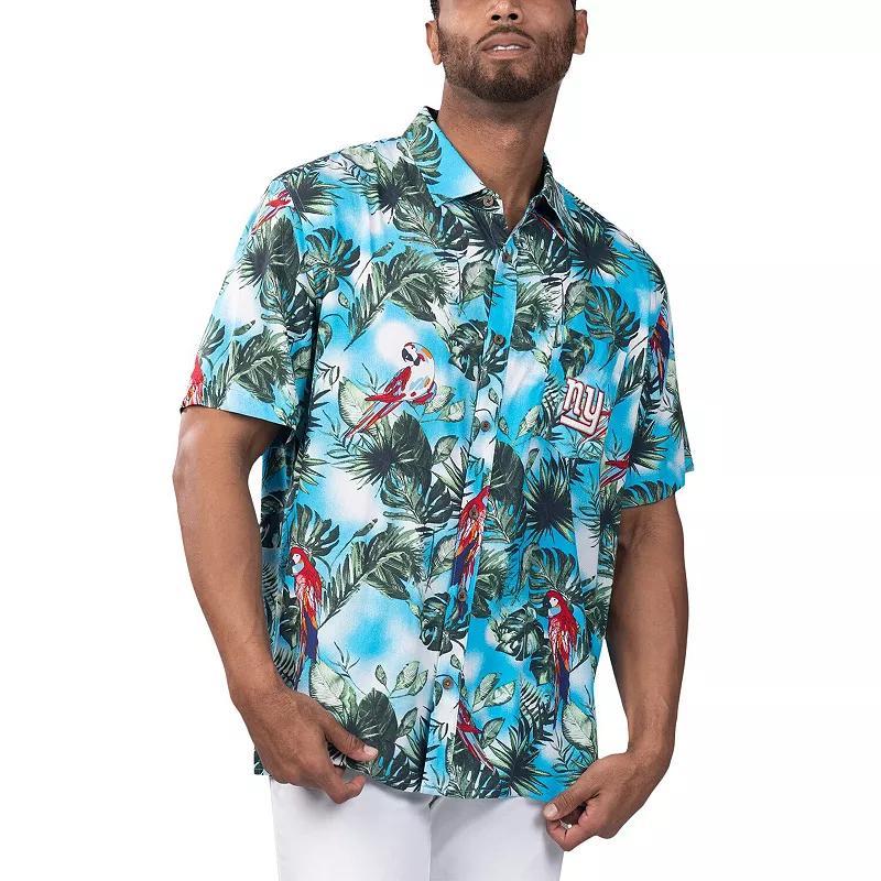 Men's Margaritaville Light Blue New York Giants Jungle Parrot Party Button-Up Shirt, Size: Large Product Image