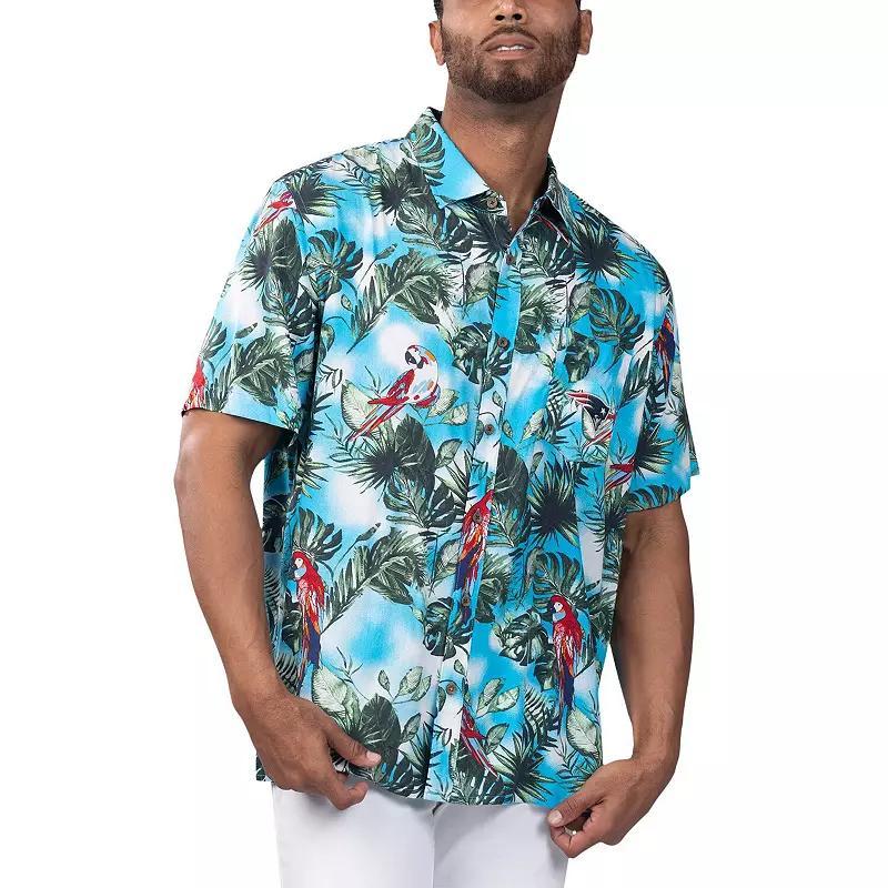 Men's Margaritaville Light Blue New York Jets Jungle Parrot Party Button-Up Shirt, Size: Large Product Image