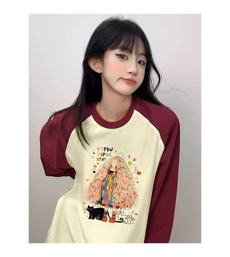 Long-Sleeve Crewneck Raglan Print Tee Product Image