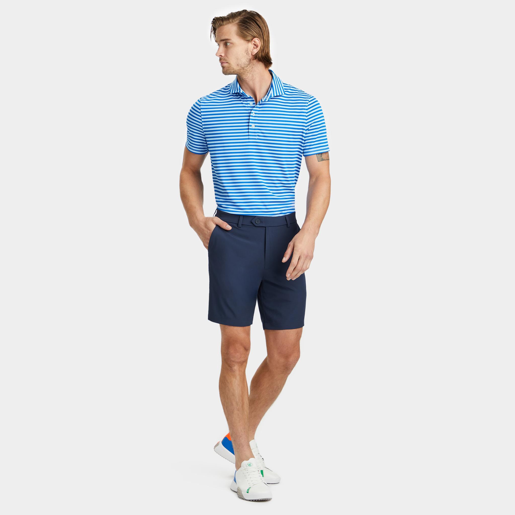 PERFORATED STRIPE TECH JERSEY MODERN SPREAD COLLAR POLO Product Image