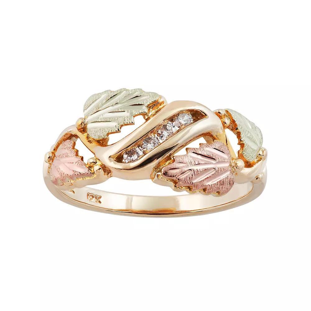 Black Hills Gold Tri Tone Diamond Accent Leaf Ring, Women's, Size: 7, 10k Gold Product Image