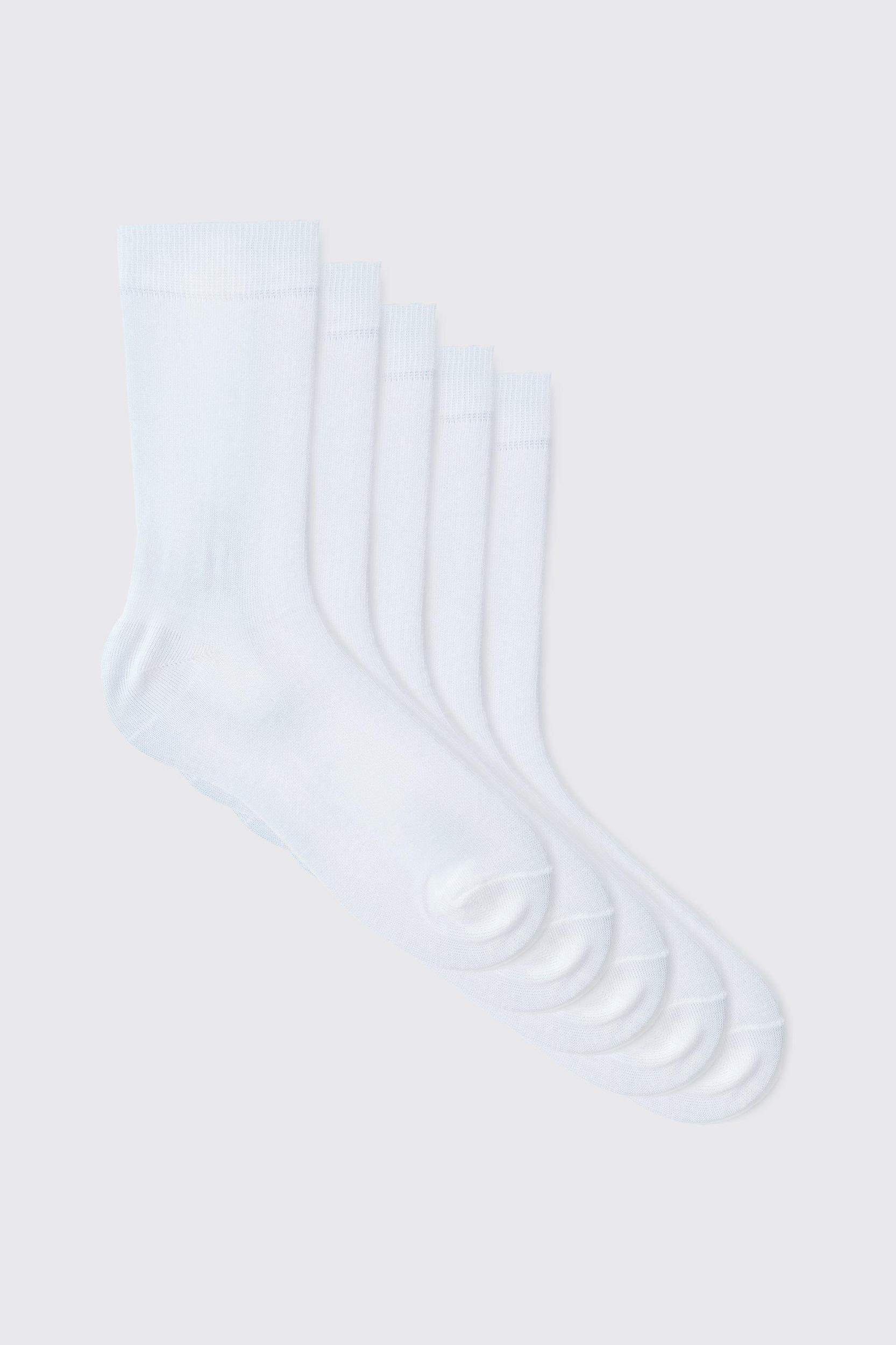 Mens 5 Pack Plain Socks - White Product Image