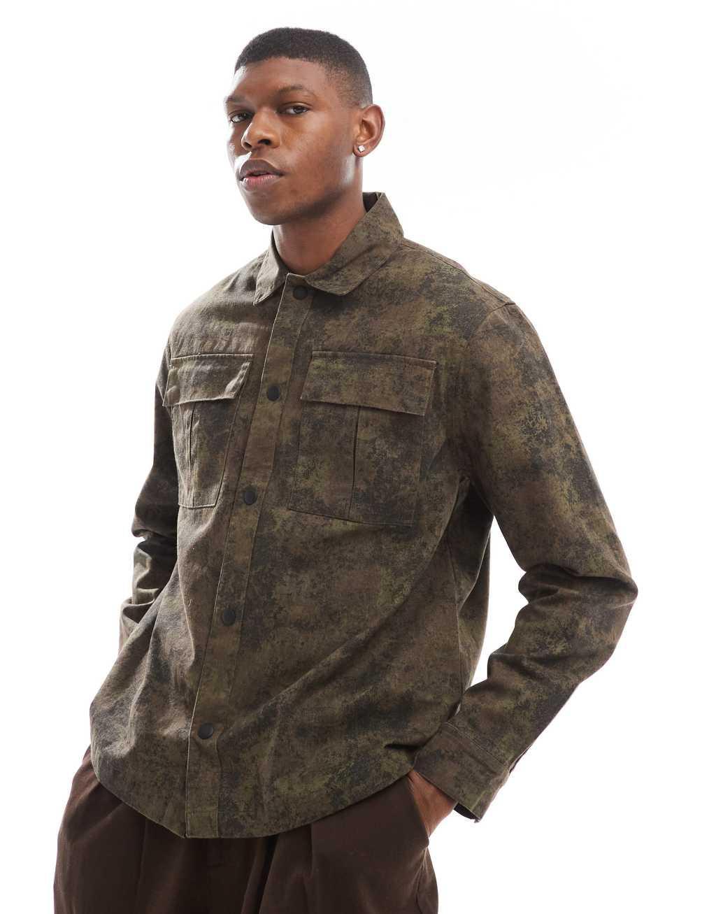 River Island Ame le Nuit overshirt in camo Product Image