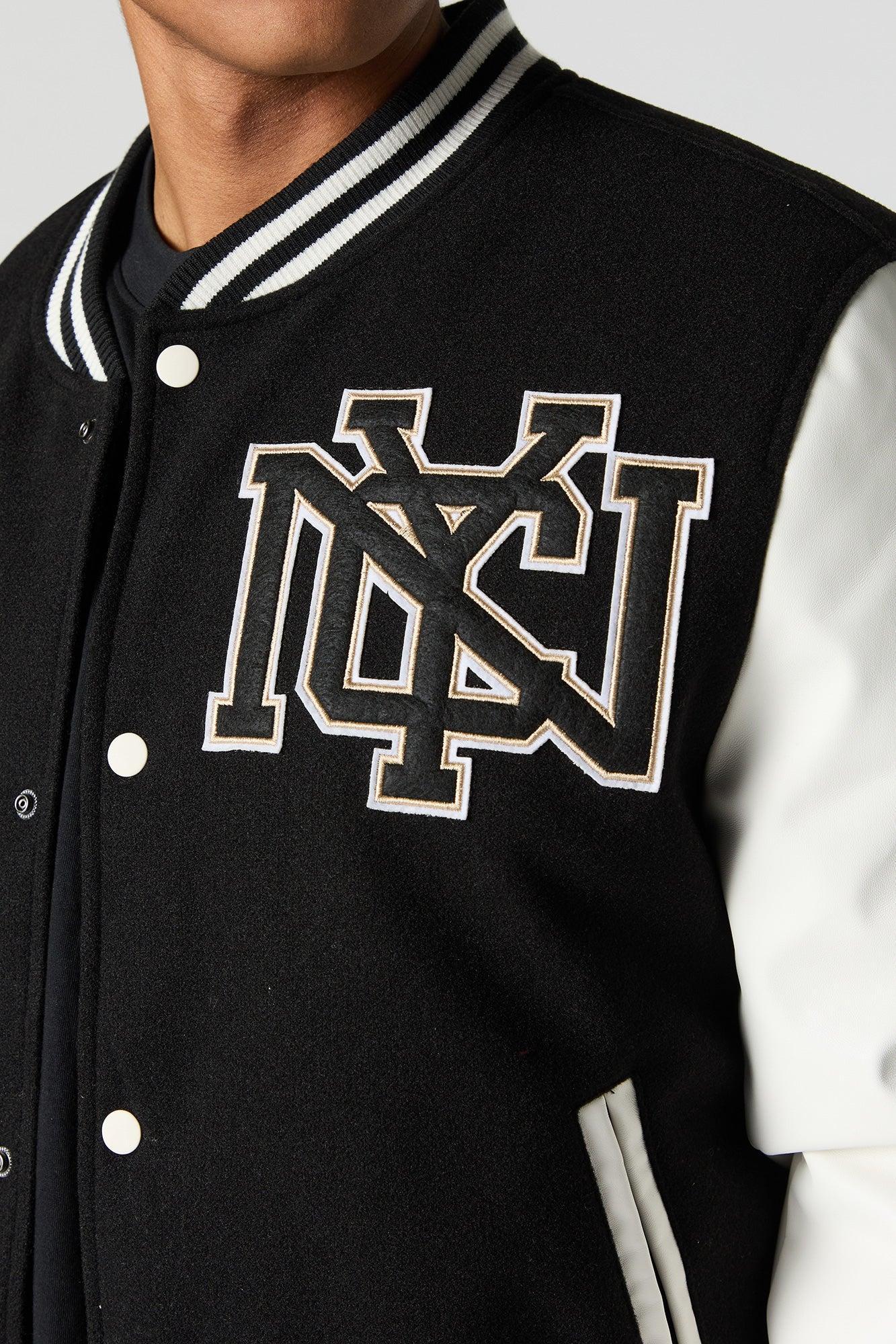 City Embroidered Fleece Varsity Jacket Male Product Image