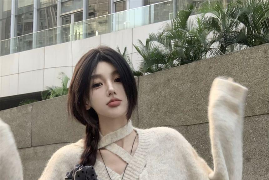 V-Neck Plain Sweater Product Image