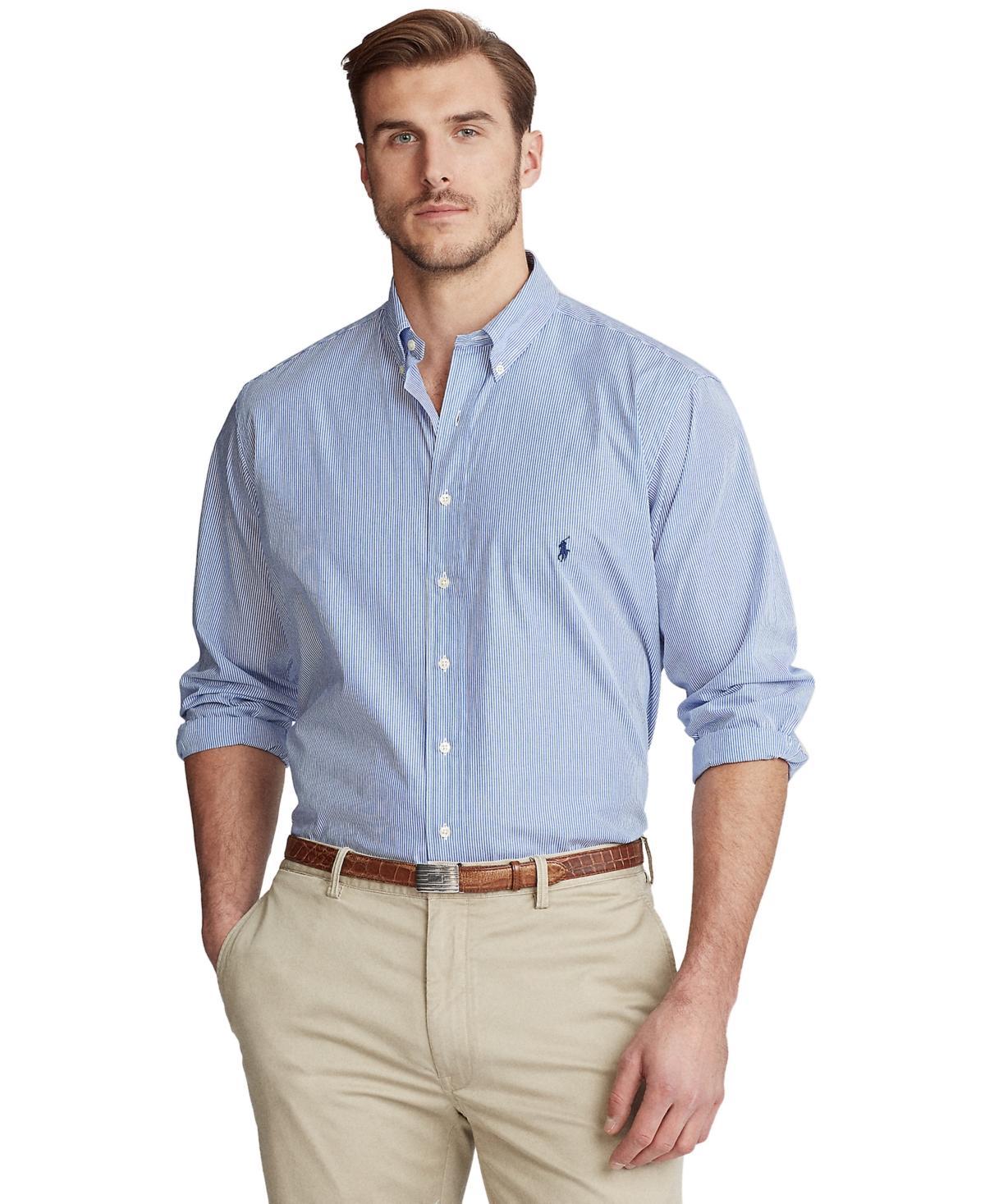 POLO RALPH LAUREN Men's Big & Tall Classic-fit Poplin Shirt In Blue,white Hairline Stripe Product Image