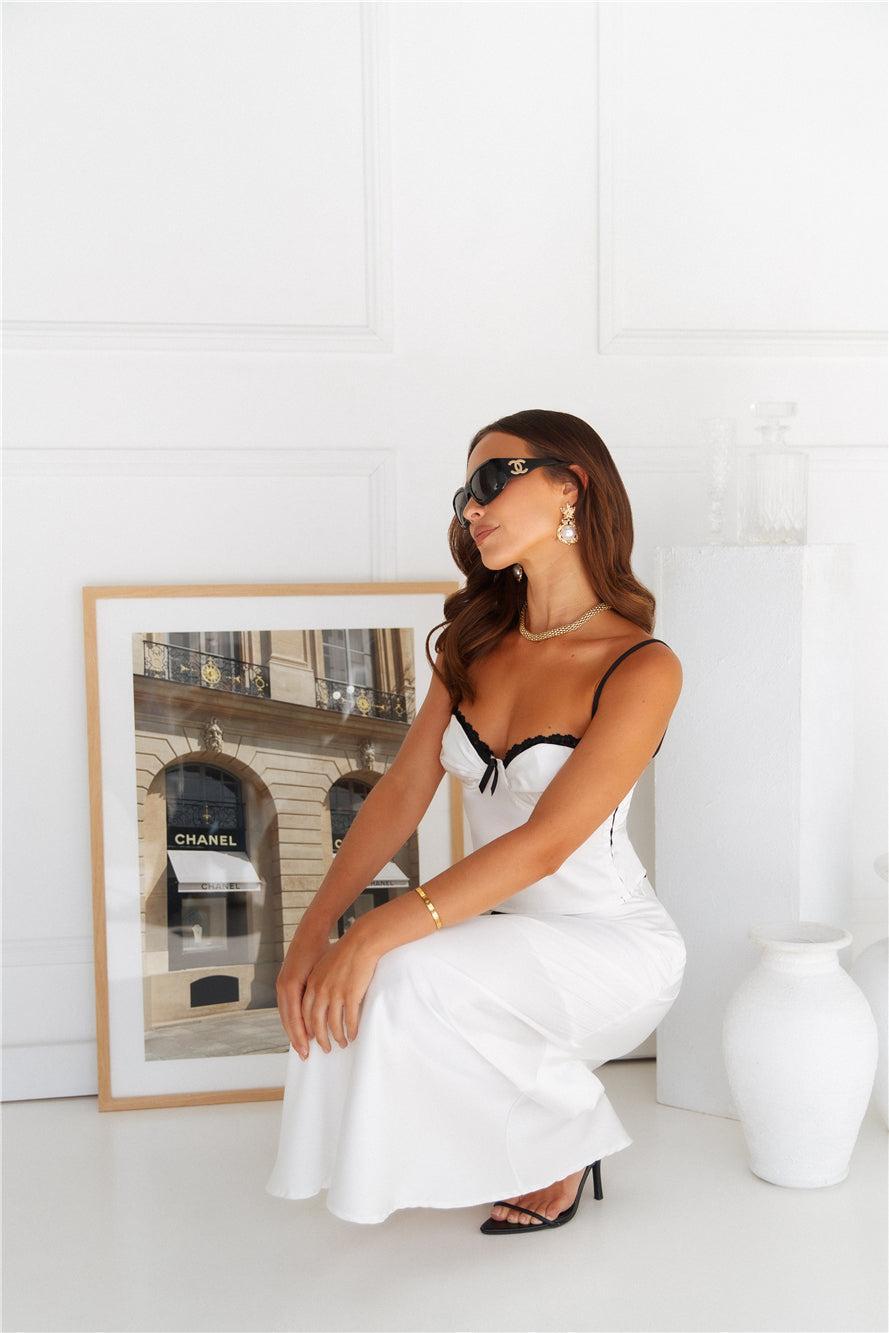 Enchanting Muse Satin Crop Top White Product Image