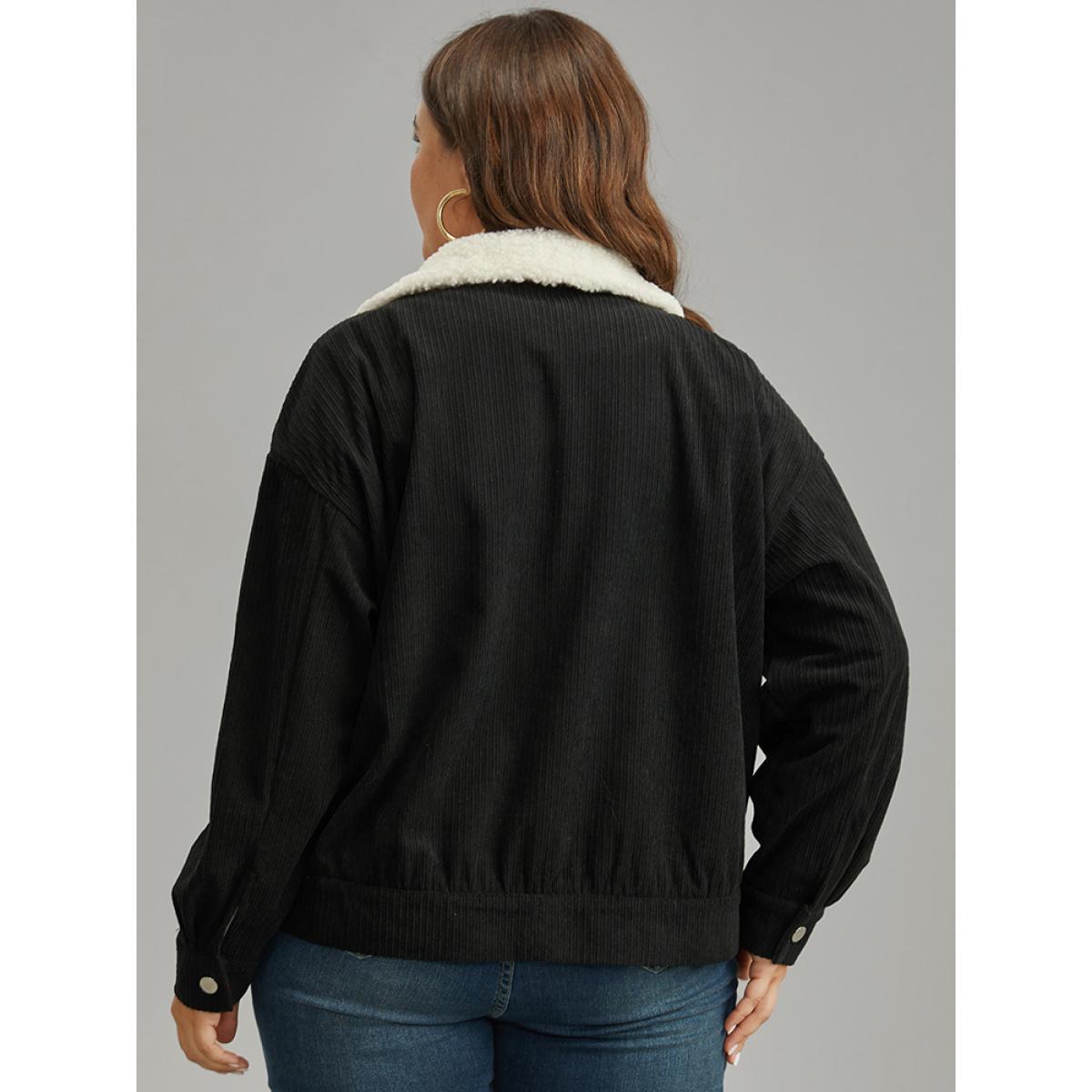 Plus Size Contrast Patchwork Metal Detail Shacket Women Black Contrast Dailywear Jackets BloomChic 12/L Product Image